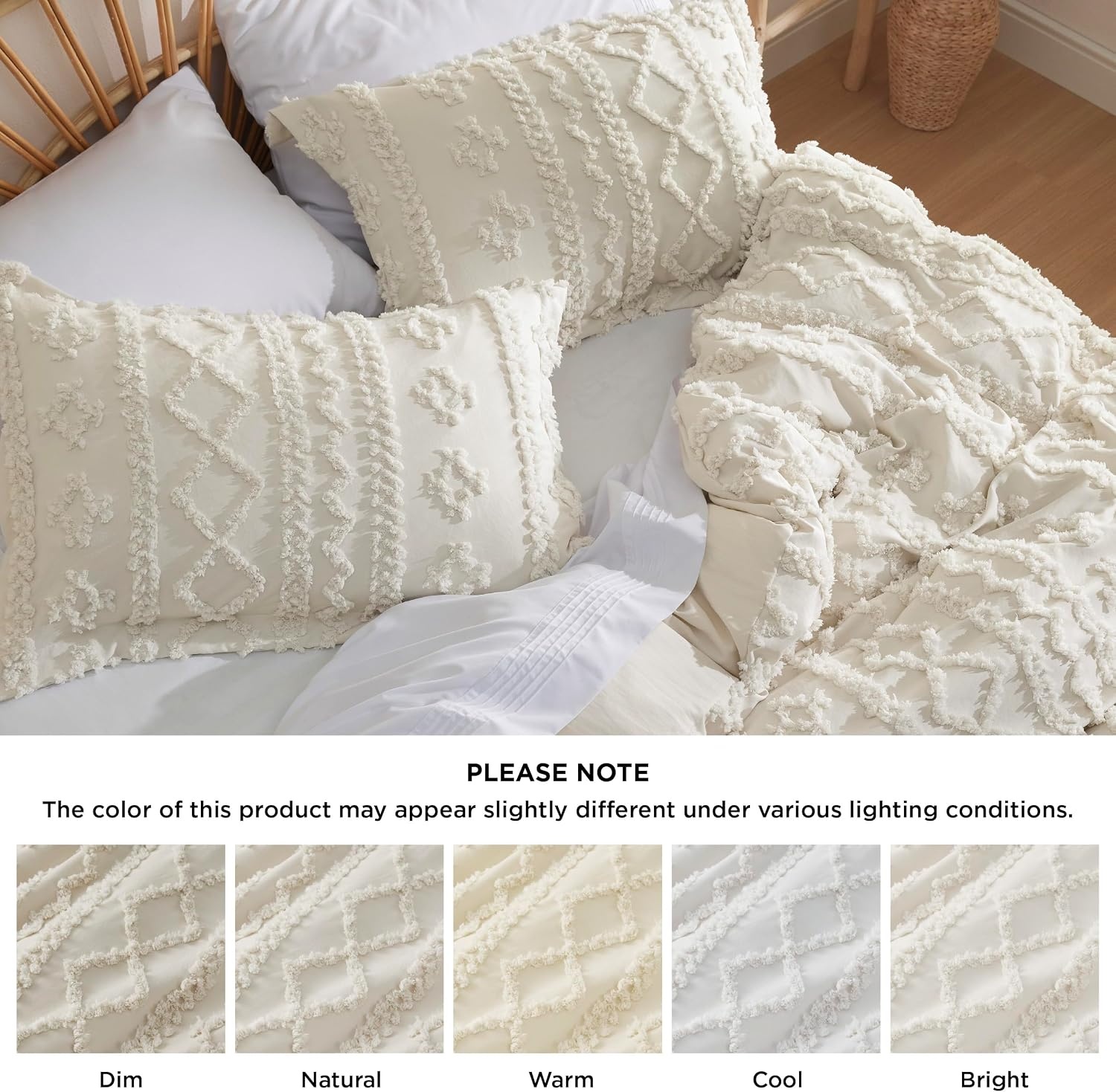 image:imageBedsure Checkered Boho Duvet Cover Queen Tufted Embroidery 3PieceBeige01 Beige Elegant No Comforter
