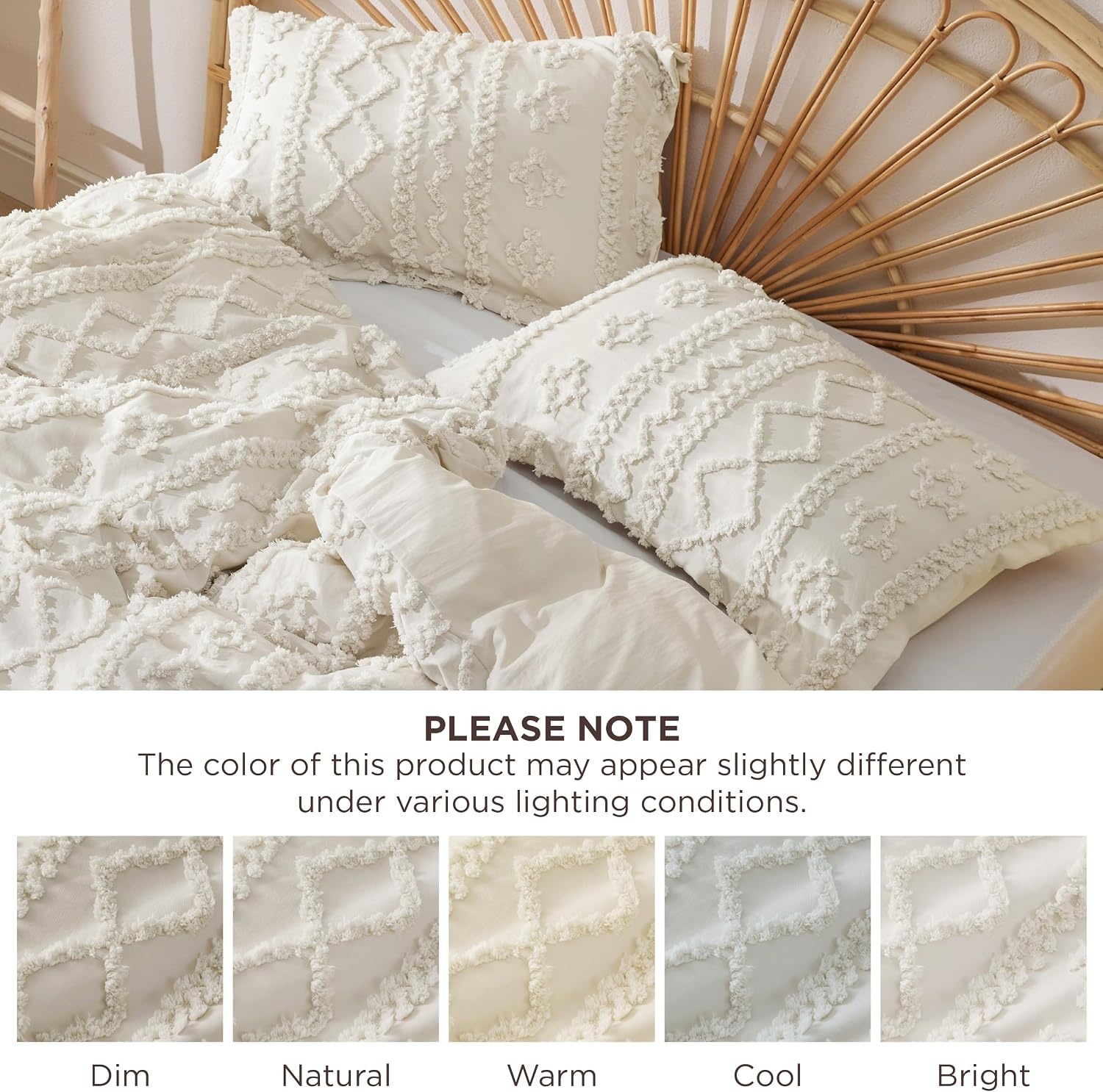 image:imageBedsure Checkered Boho Duvet Cover Queen Tufted Embroidery 3PieceBeige01 Beige Elegant No Comforter