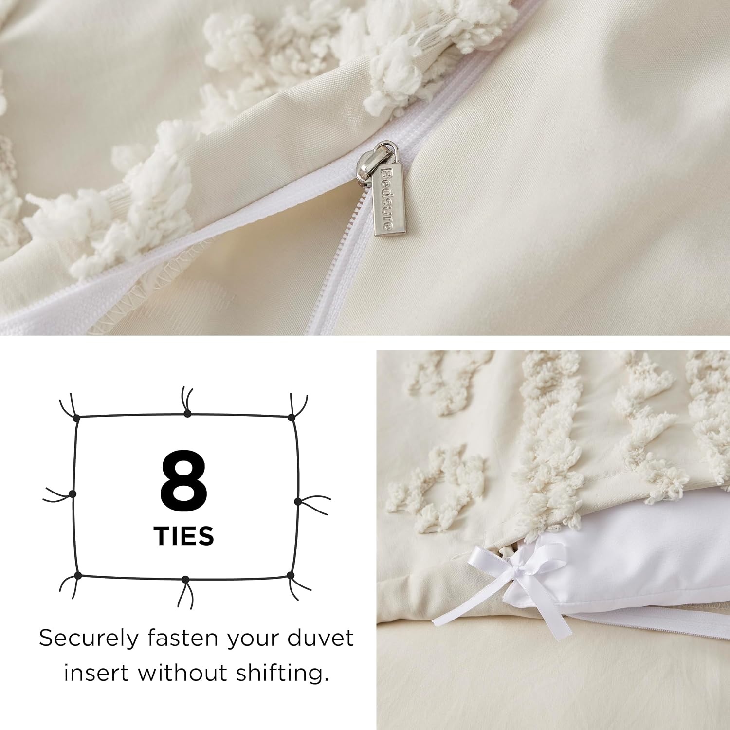 image:imageBedsure Checkered Boho Duvet Cover Queen Tufted Embroidery 3PieceBeige01 Beige Elegant No Comforter