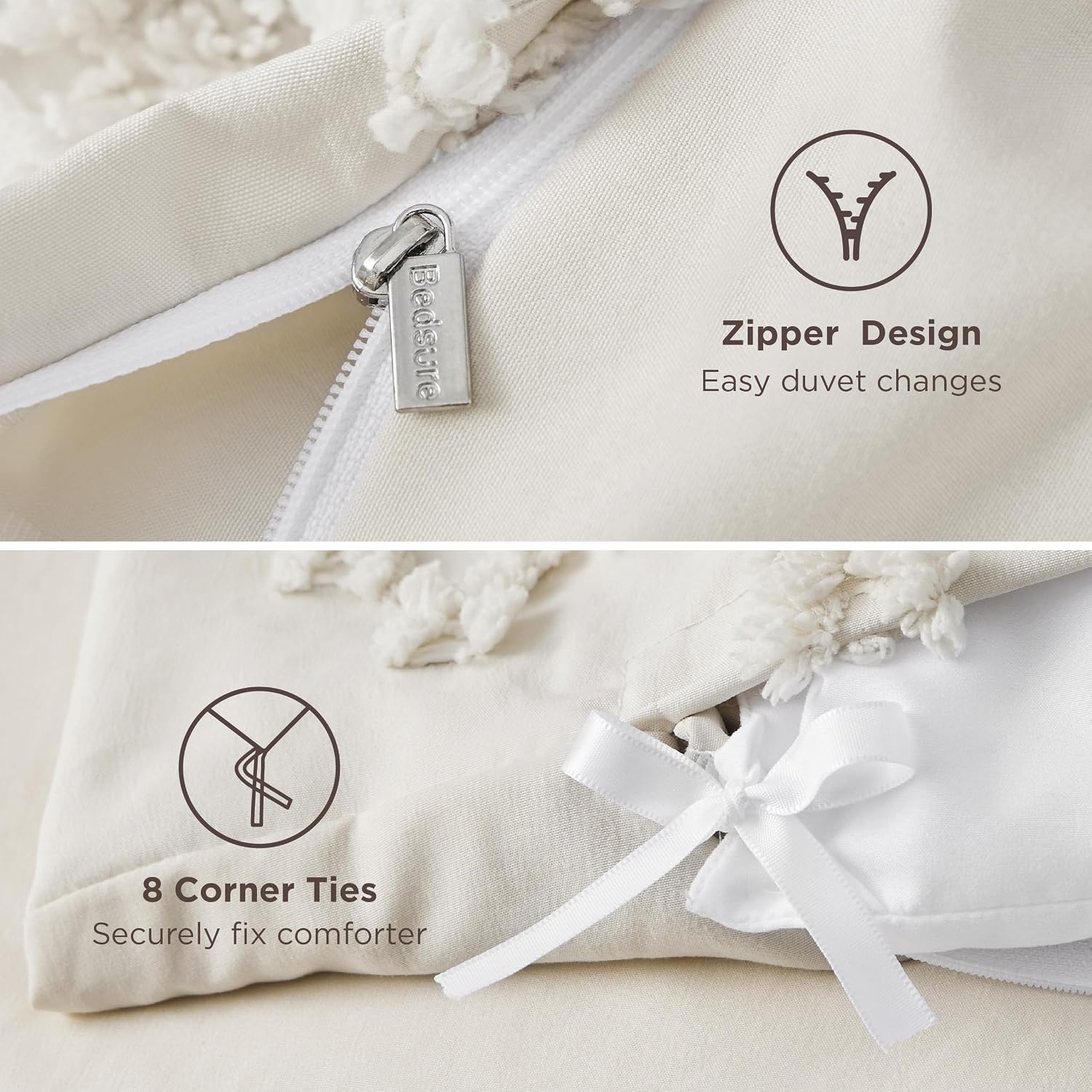 image:imageBedsure Checkered Boho Duvet Cover Queen Tufted Embroidery 3PieceBeige01 Beige Elegant No Comforter