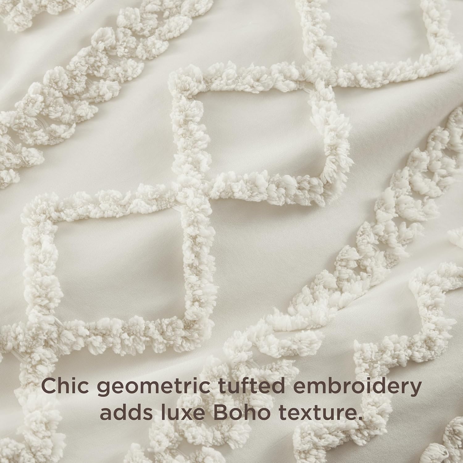 image:imageBedsure Checkered Boho Duvet Cover Queen Tufted Embroidery 3PieceBeige01 Beige Elegant No Comforter