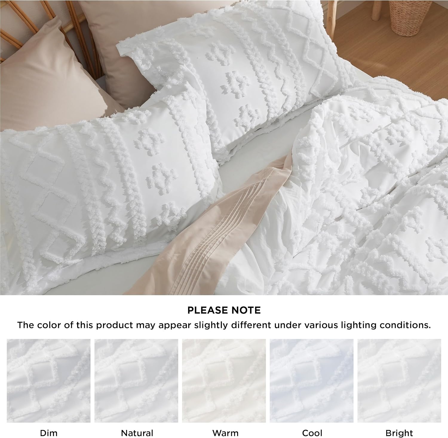 image:imageBedsure Checkered Boho Duvet Cover Queen Tufted Embroidery 3PieceBeige04 White Elegant No Comforter