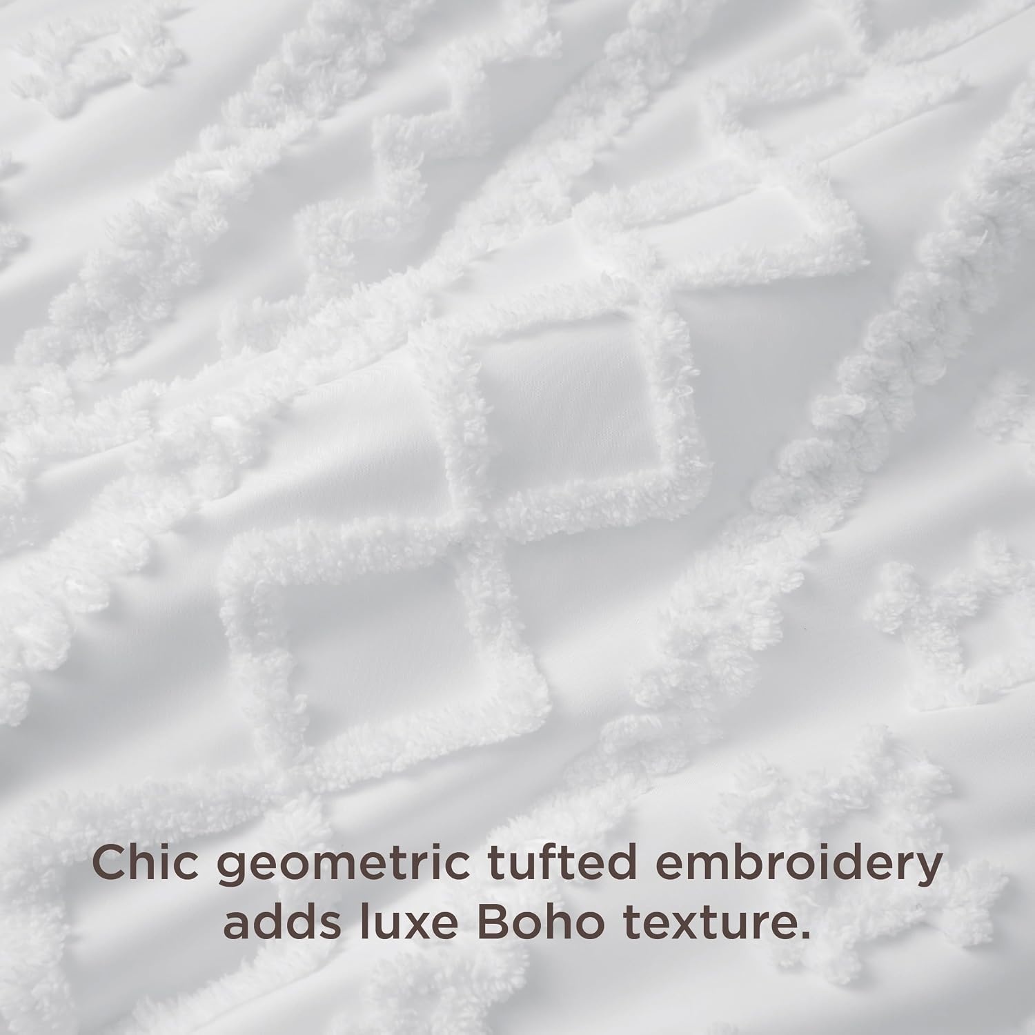 image:imageBedsure Checkered Boho Duvet Cover Queen Tufted Embroidery 3PieceBeige04 White Elegant No Comforter
