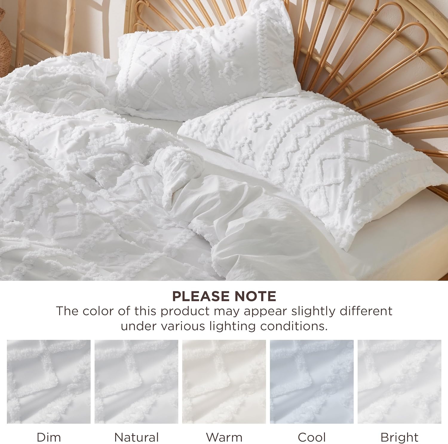 image:imageBedsure Checkered Boho Duvet Cover Queen Tufted Embroidery 3PieceBeige04 White Elegant No Comforter
