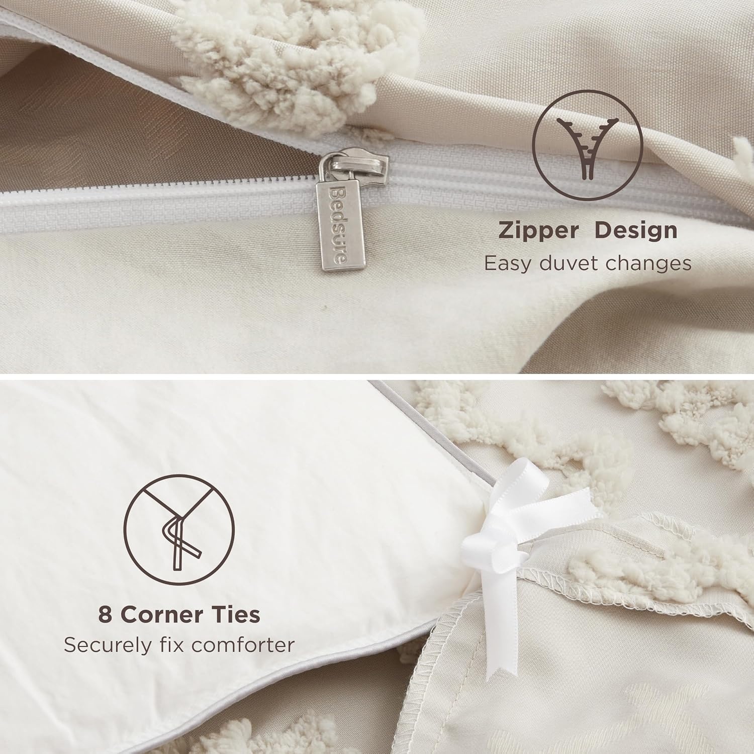 image:imageBedsure Checkered Boho Duvet Cover Queen Tufted Embroidery 3PieceBeige06 Linen Elegant No Comforter