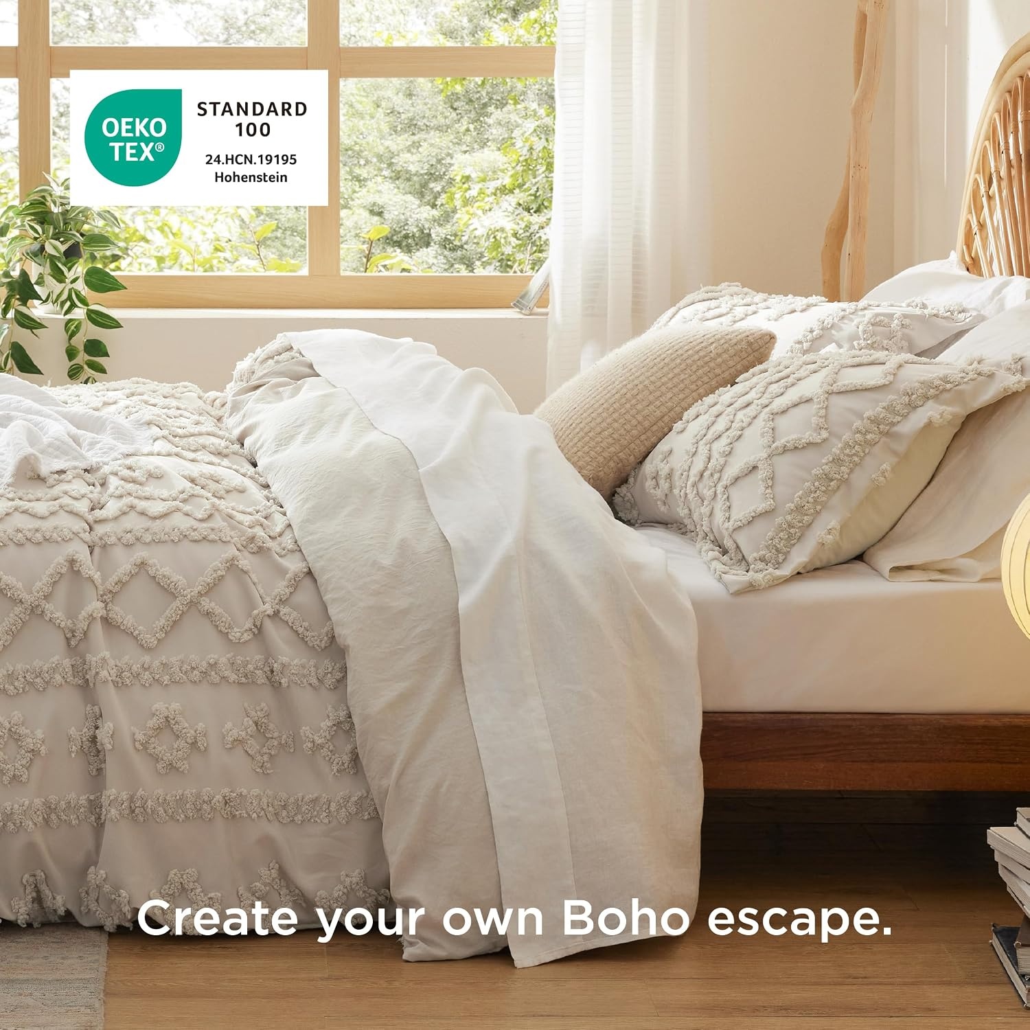 image:imageBedsure Checkered Boho Duvet Cover Queen Tufted Embroidery 3PieceBeige06 Linen Elegant No Comforter