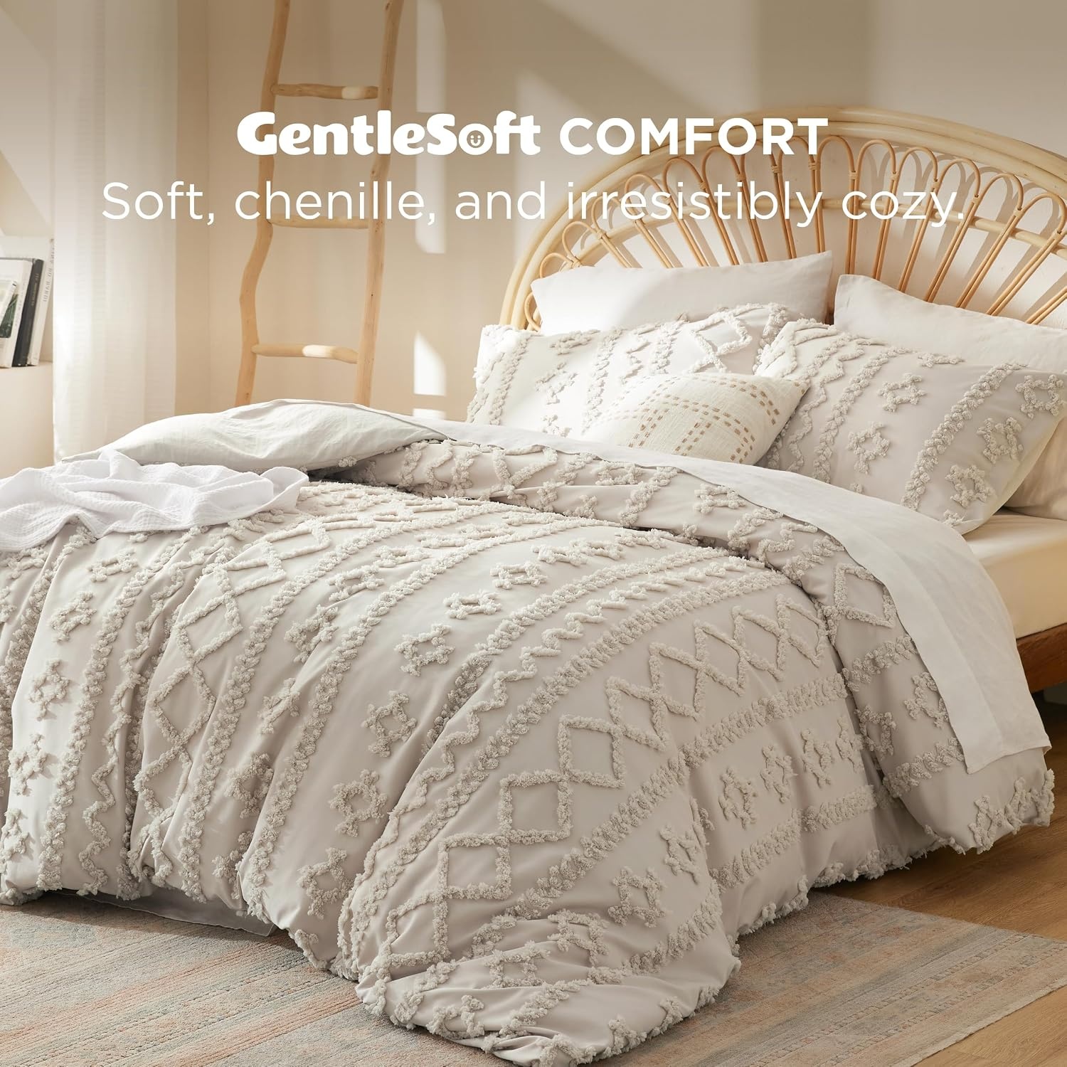 image:imageBedsure Checkered Boho Duvet Cover Queen Tufted Embroidery 3PieceBeige06 Linen Elegant No Comforter