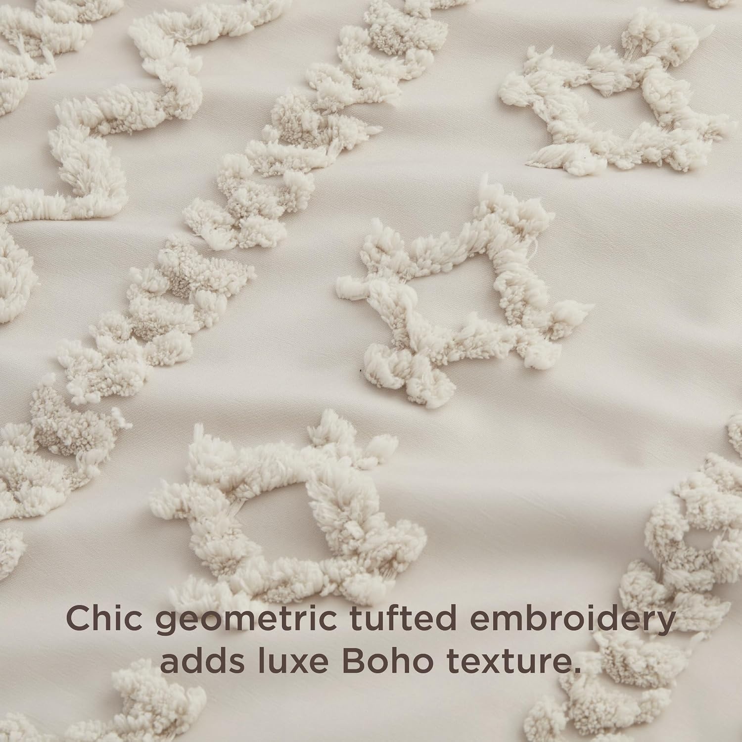 image:imageBedsure Checkered Boho Duvet Cover Queen Tufted Embroidery 3PieceBeige06 Linen Elegant No Comforter