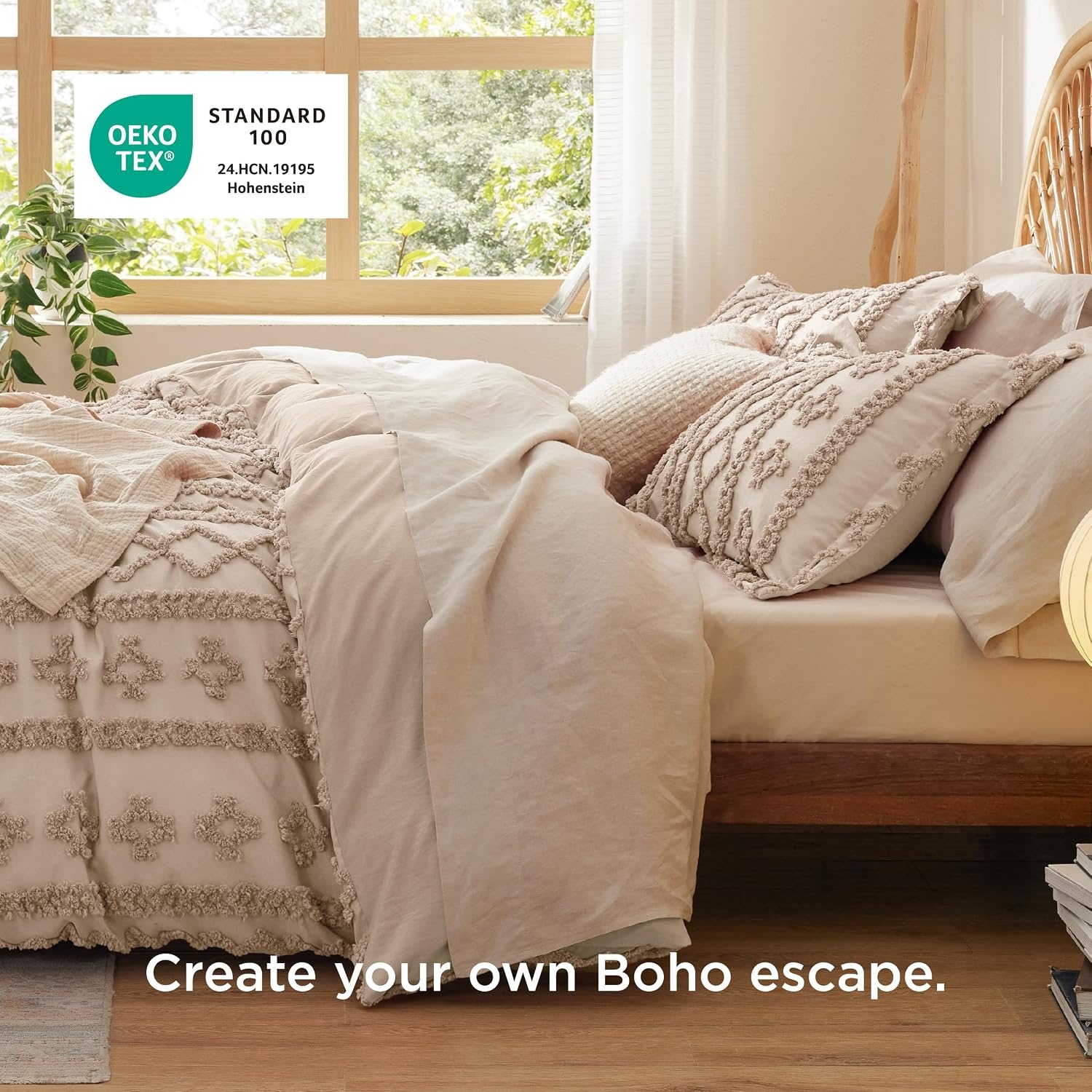 image:imageBedsure Checkered Boho Duvet Cover Queen Tufted Embroidery 3PieceBeige06 Linen Elegant No Comforter