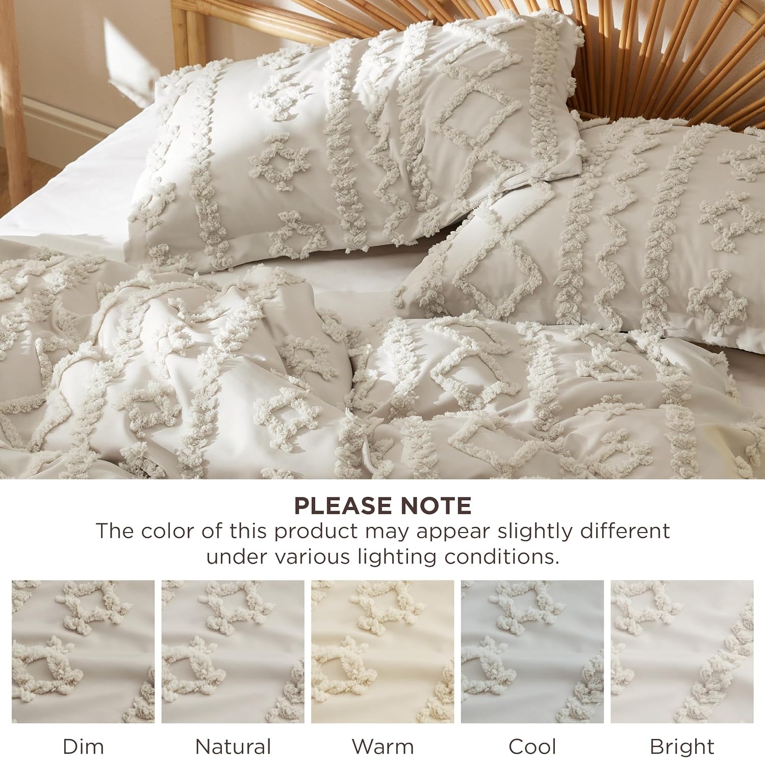 image:imageBedsure Checkered Boho Duvet Cover Queen Tufted Embroidery 3PieceBeige06 Linen Elegant No Comforter