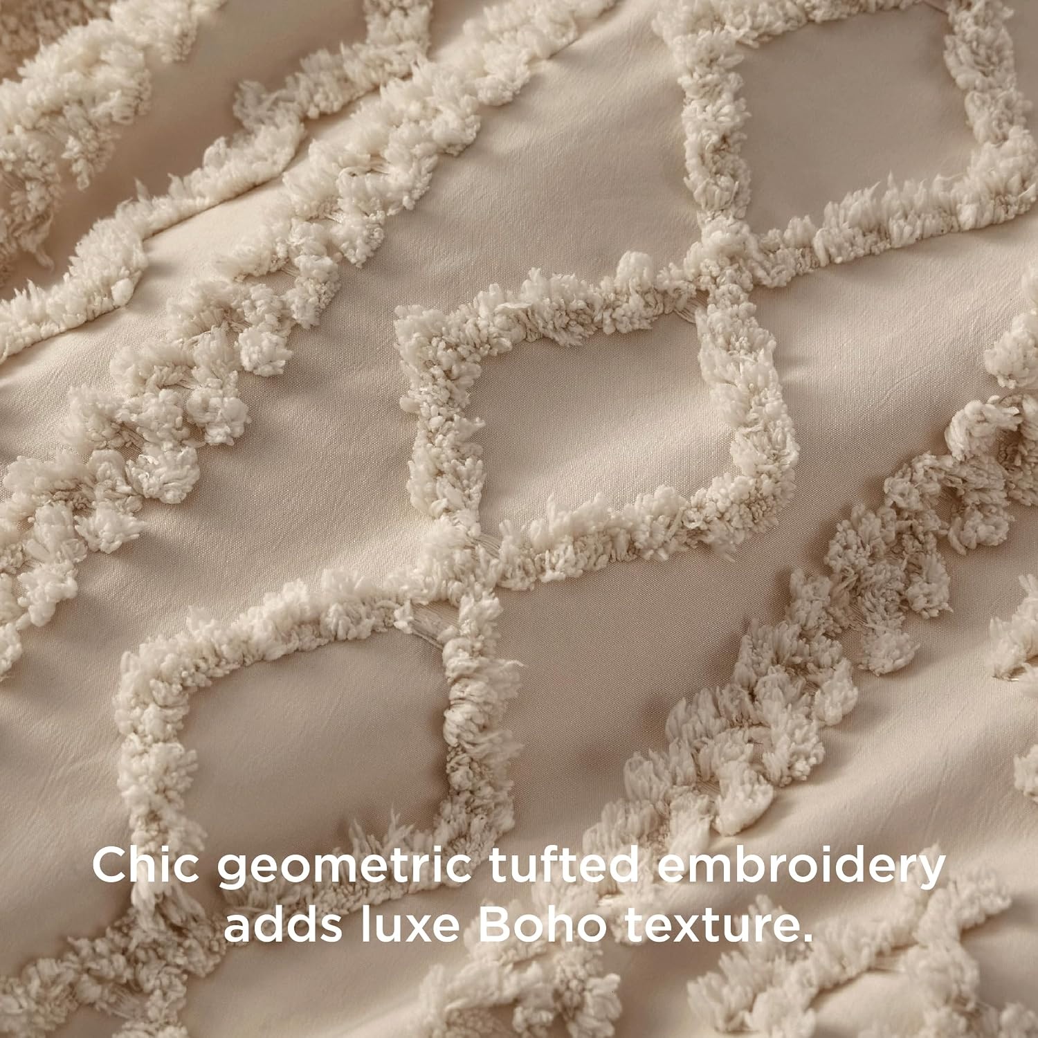 image:imageBedsure Checkered Boho Duvet Cover Queen Tufted Embroidery 3PieceBeige07 Khaki Elegant No Comforter