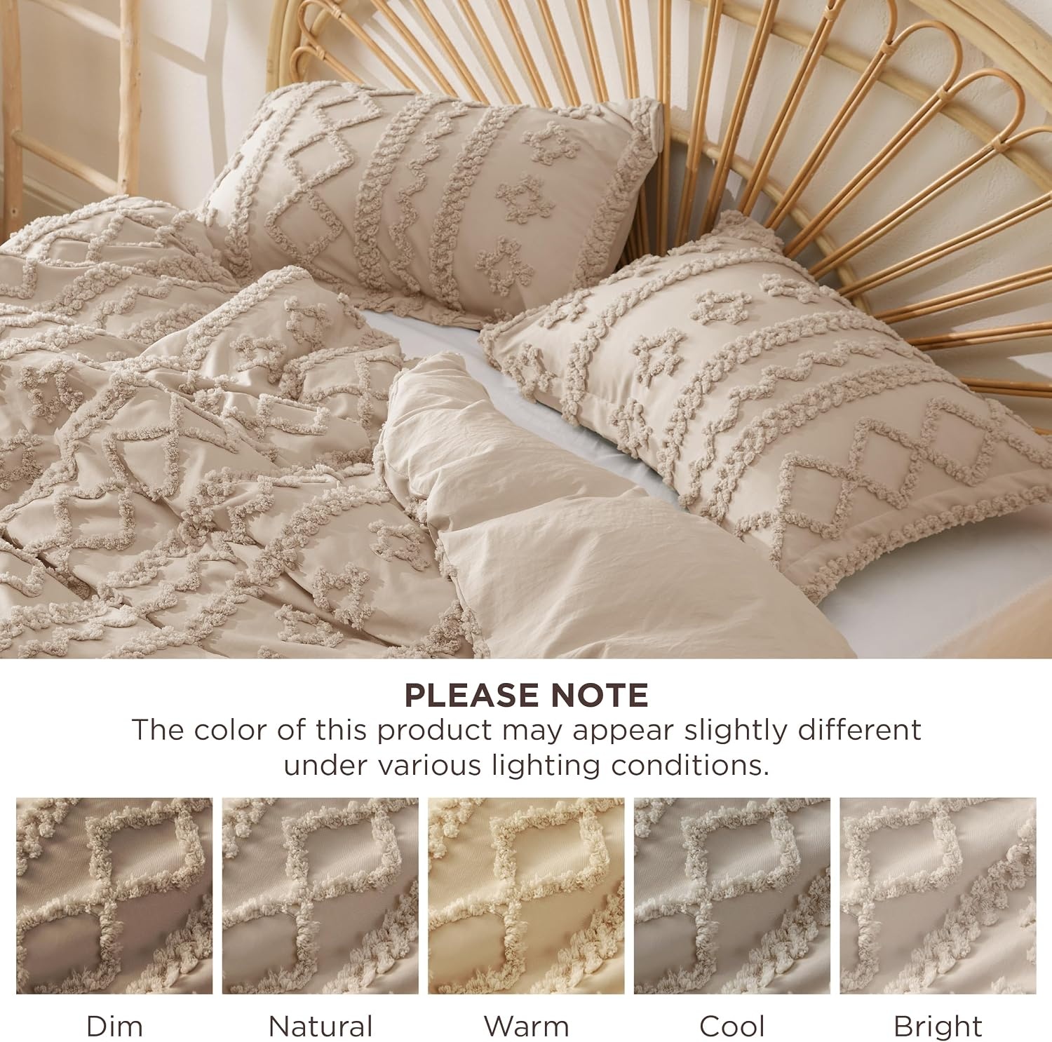 image:imageBedsure Checkered Boho Duvet Cover Queen Tufted Embroidery 3PieceBeige07 Khaki Elegant No Comforter