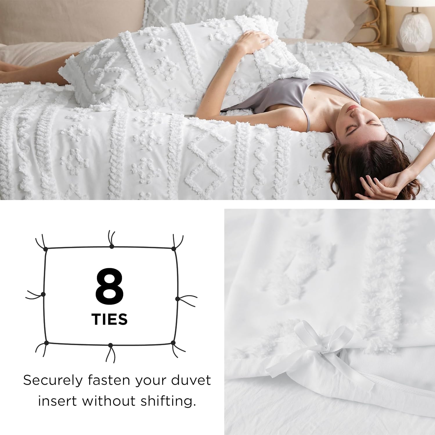image:imageBedsure Checkered Boho Duvet Cover Queen Tufted Embroidery 3PieceBeige11 Sage Green Elegant No Comforter