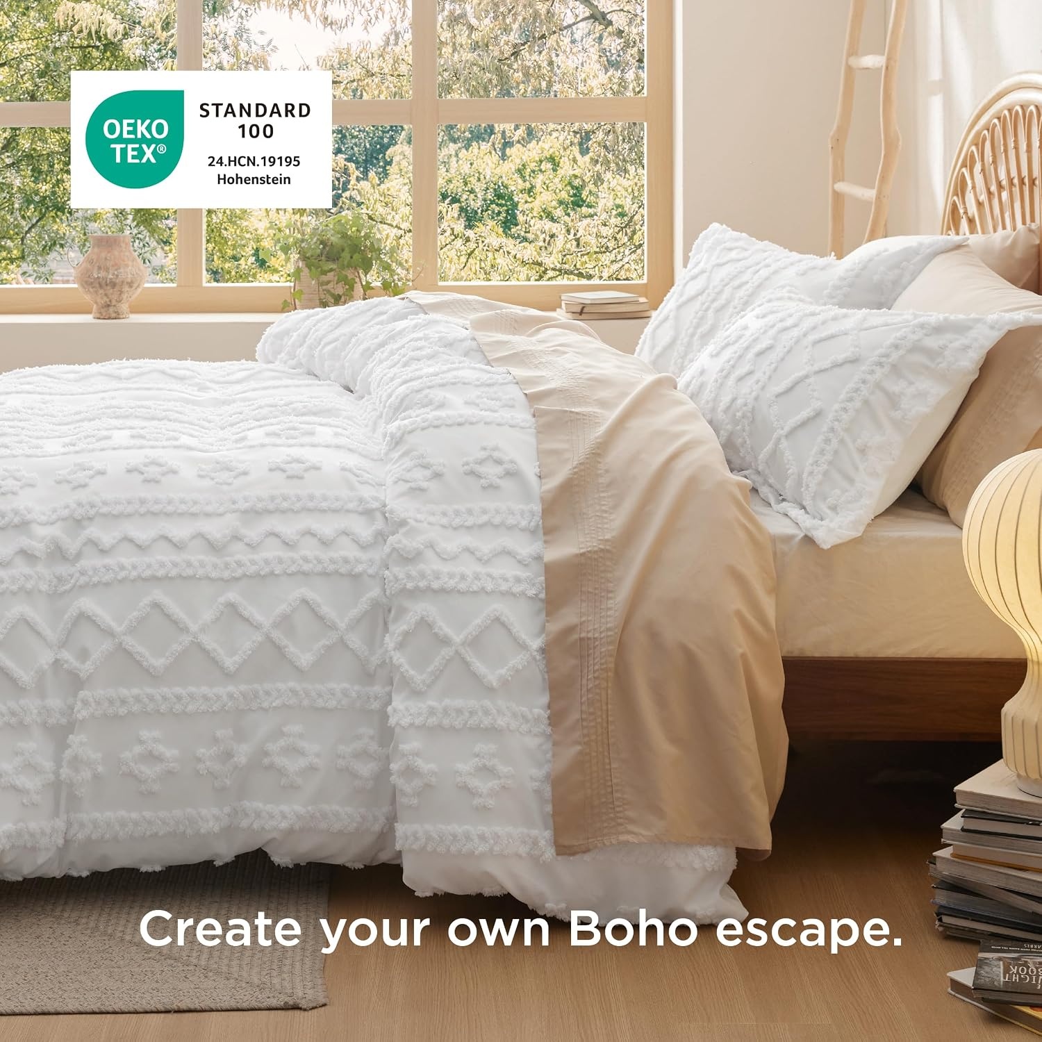 image:imageBedsure Checkered Boho Duvet Cover Queen Tufted Embroidery 3PieceBeige12 Grayish Purple Elegant No Comforter