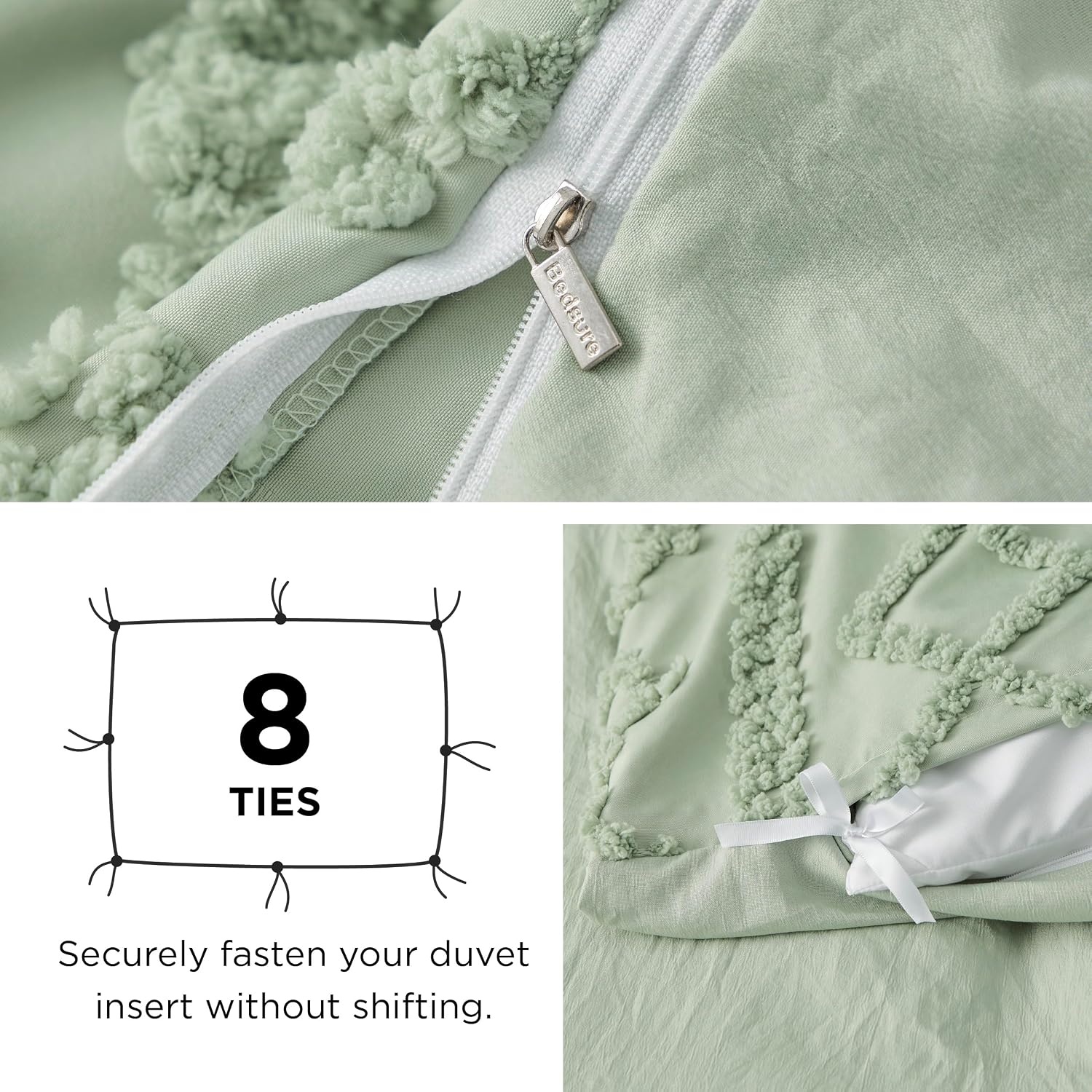 image:imageBedsure Checkered Boho Duvet Cover Queen Tufted Embroidery 3PieceBeige14 Light Green Elegant No Comforter