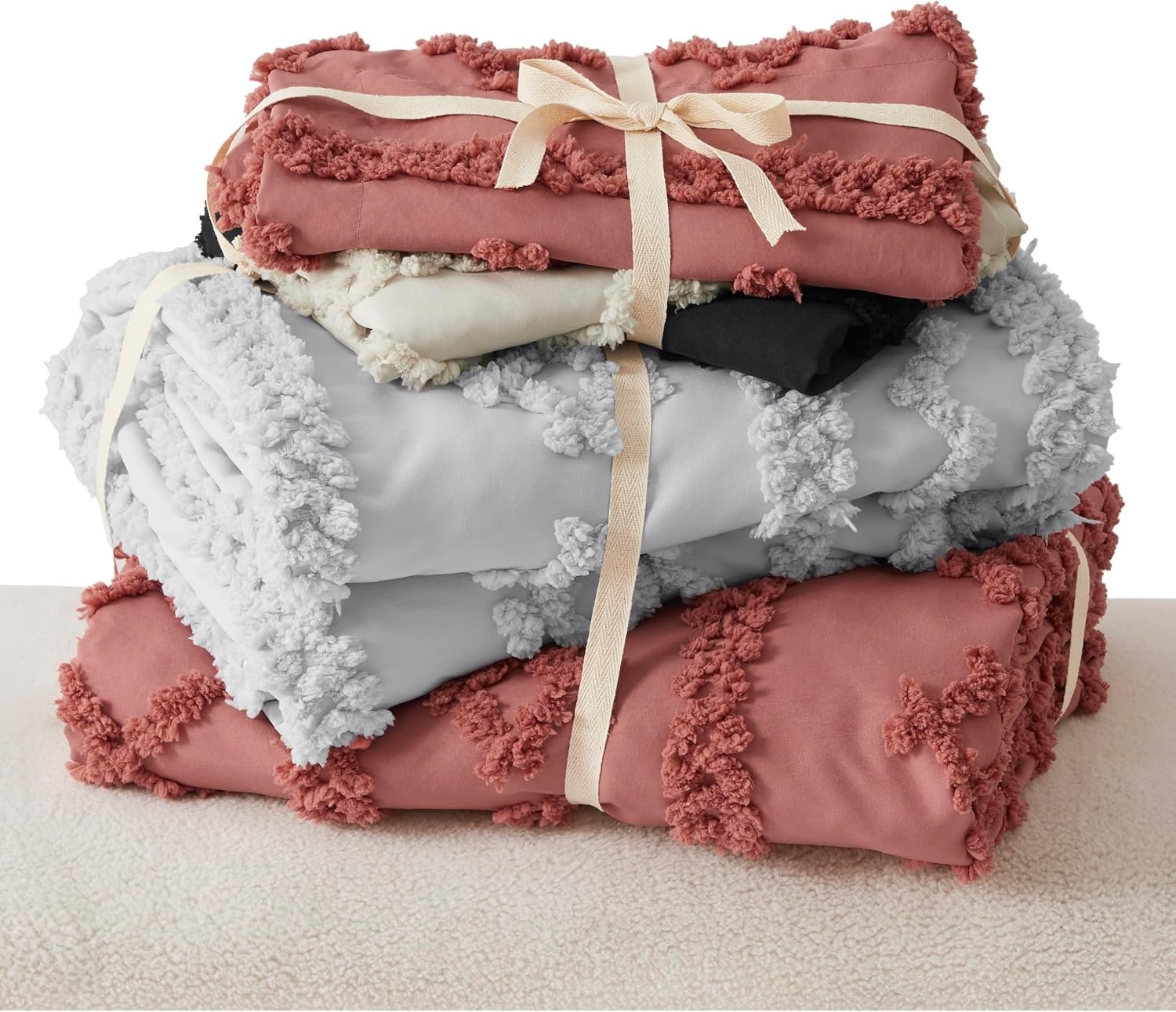 image:imageBedsure Checkered Boho Duvet Cover Queen Tufted Embroidery 3PieceBeige16 Black Elegant No Comforter
