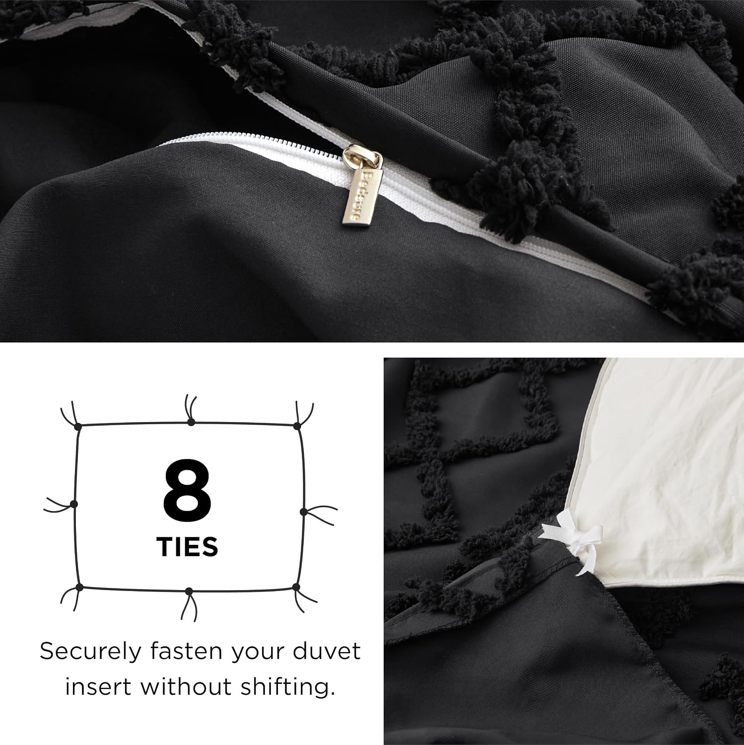 image:imageBedsure Checkered Boho Duvet Cover Queen Tufted Embroidery 3PieceBeige16 Black Elegant No Comforter