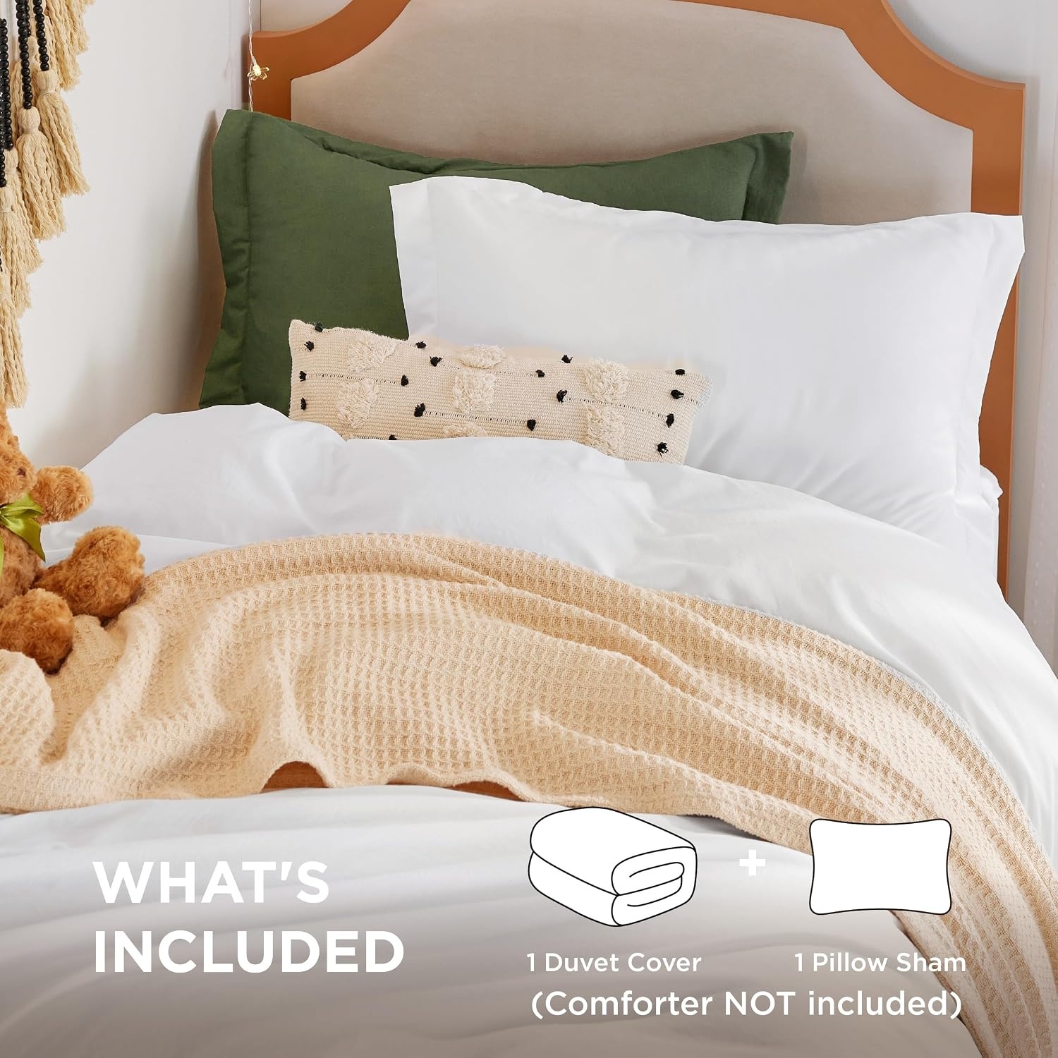image:imageBedsure Tan Gingham Ruffle Duvet Cover SetVintage Farmhouse Bedding Queen00 White No Comforter