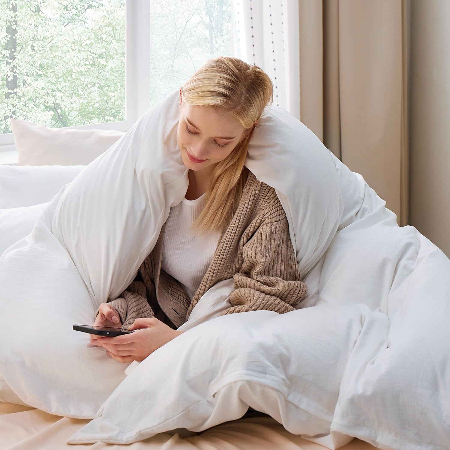 image:imageBedsure Tan Gingham Ruffle Duvet Cover SetVintage Farmhouse Bedding Queen00 White No Comforter
