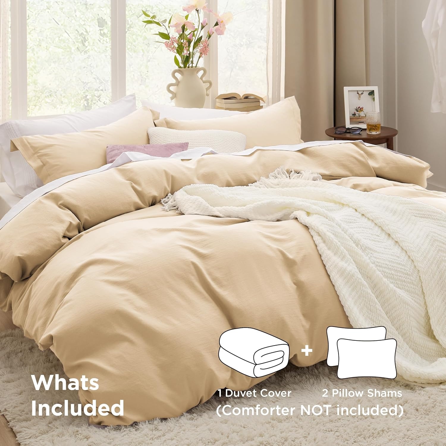 image:imageBedsure Tan Gingham Ruffle Duvet Cover SetVintage Farmhouse Bedding Queen01 Alabaster Gleam No Comforter