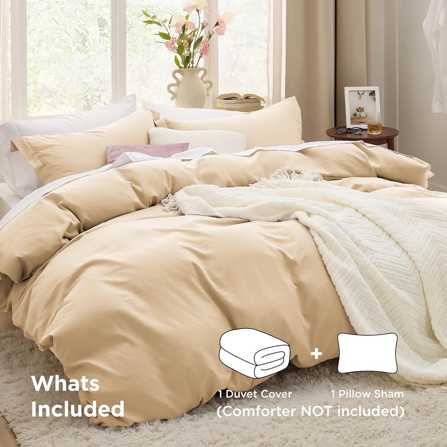 image:imageBedsure Tan Gingham Ruffle Duvet Cover SetVintage Farmhouse Bedding Queen01 Alabaster Gleam No Comforter