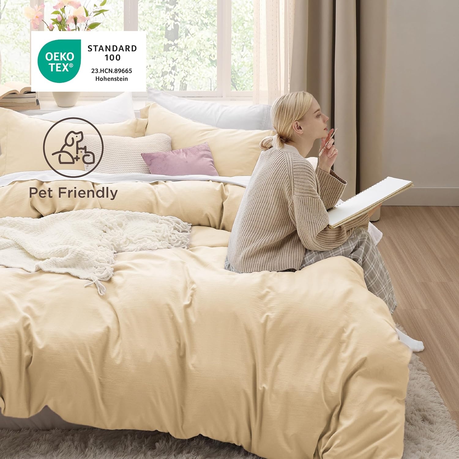 image:imageBedsure Tan Gingham Ruffle Duvet Cover SetVintage Farmhouse Bedding Queen01 Alabaster Gleam No Comforter