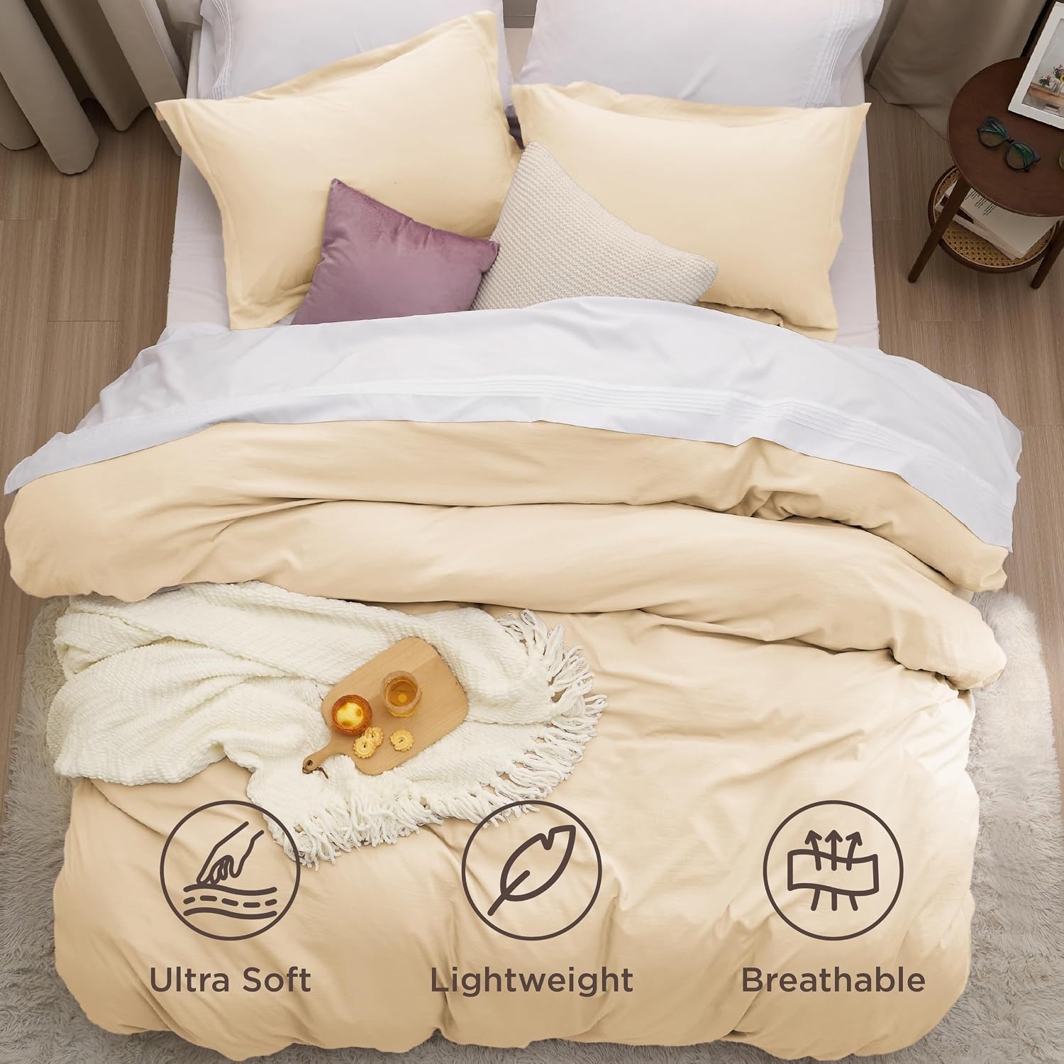 image:imageBedsure Tan Gingham Ruffle Duvet Cover SetVintage Farmhouse Bedding Queen01 Alabaster Gleam No Comforter
