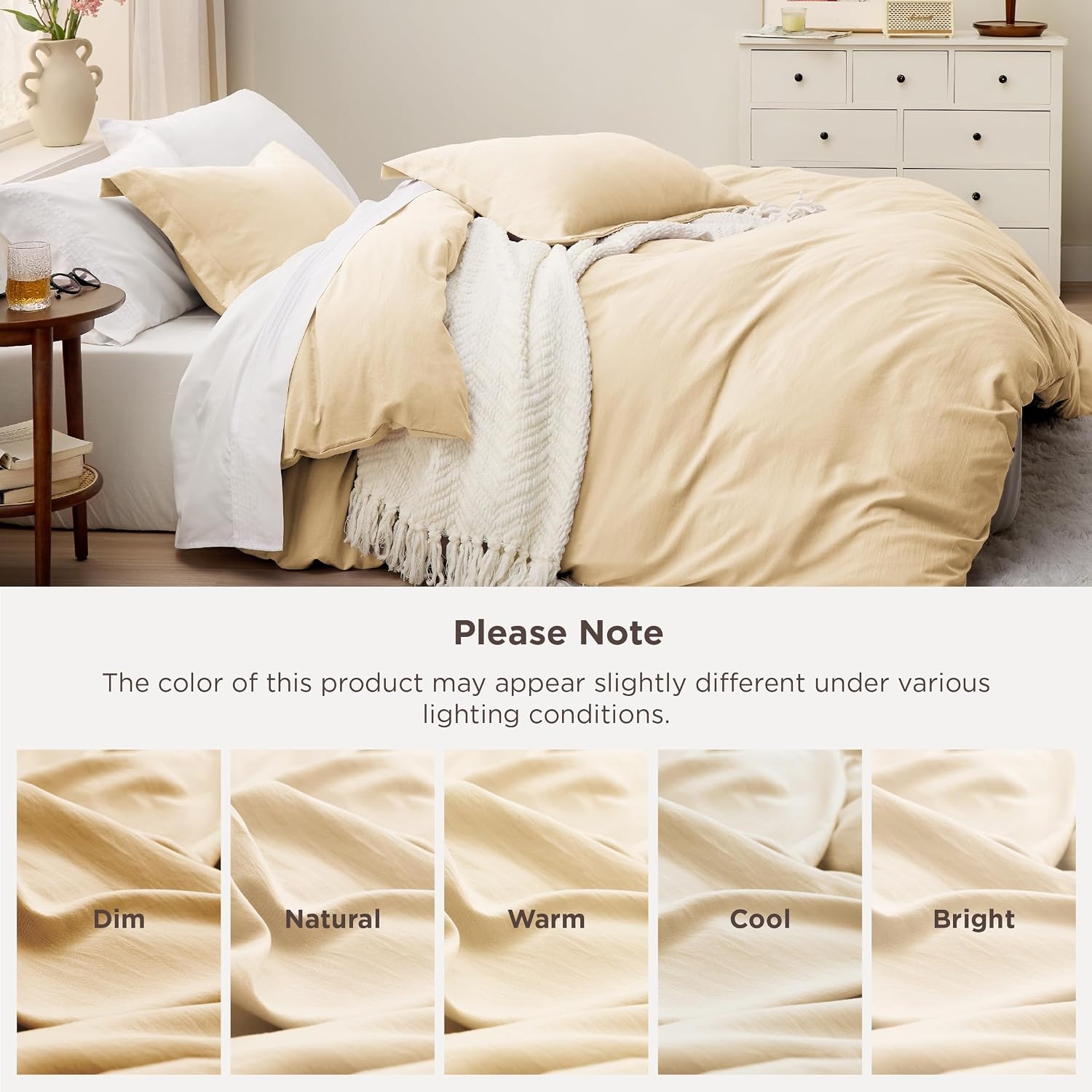 image:imageBedsure Tan Gingham Ruffle Duvet Cover SetVintage Farmhouse Bedding Queen01 Alabaster Gleam No Comforter