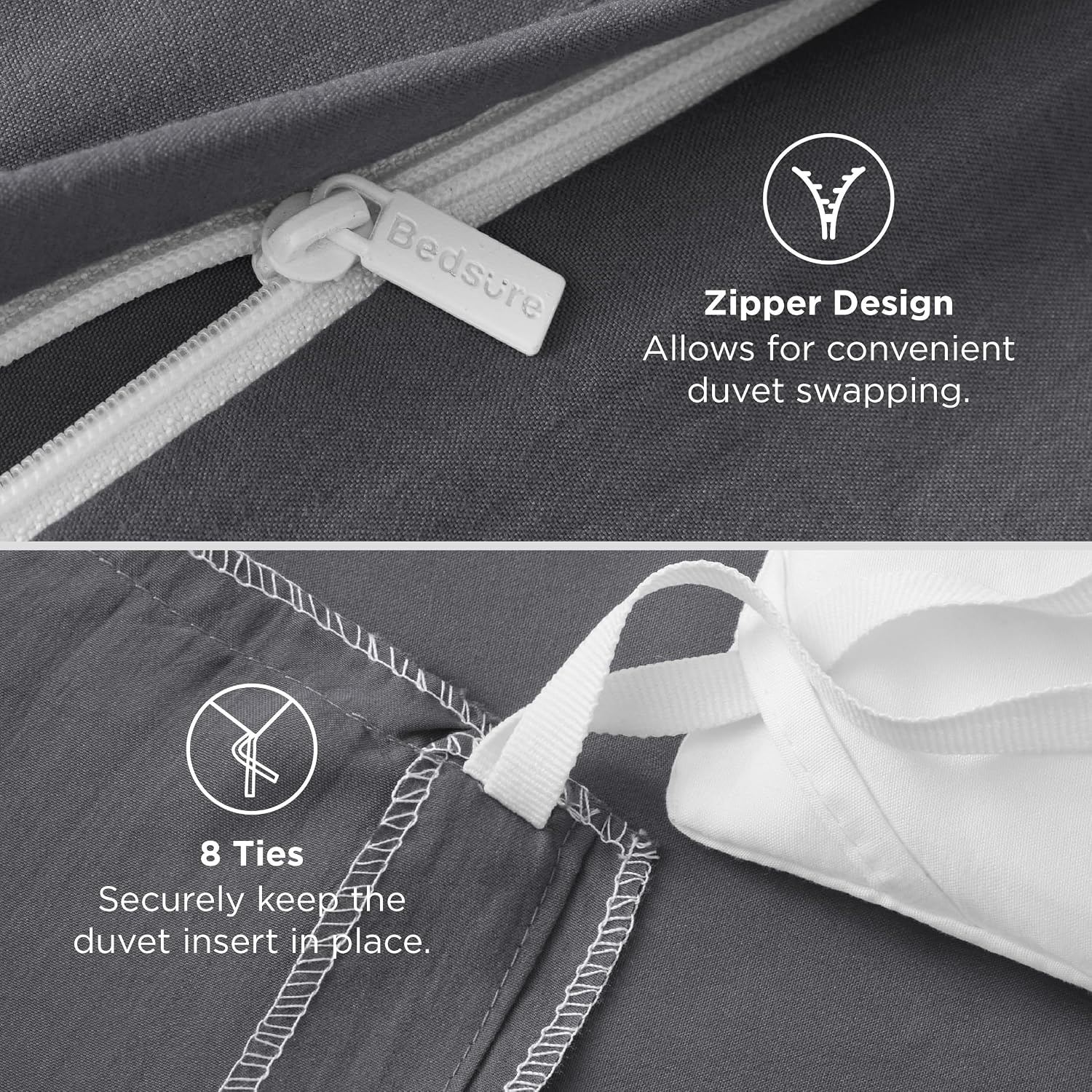 image:imageBedsure Tan Gingham Ruffle Duvet Cover SetVintage Farmhouse Bedding Queen01 Dark Grey No Comforter