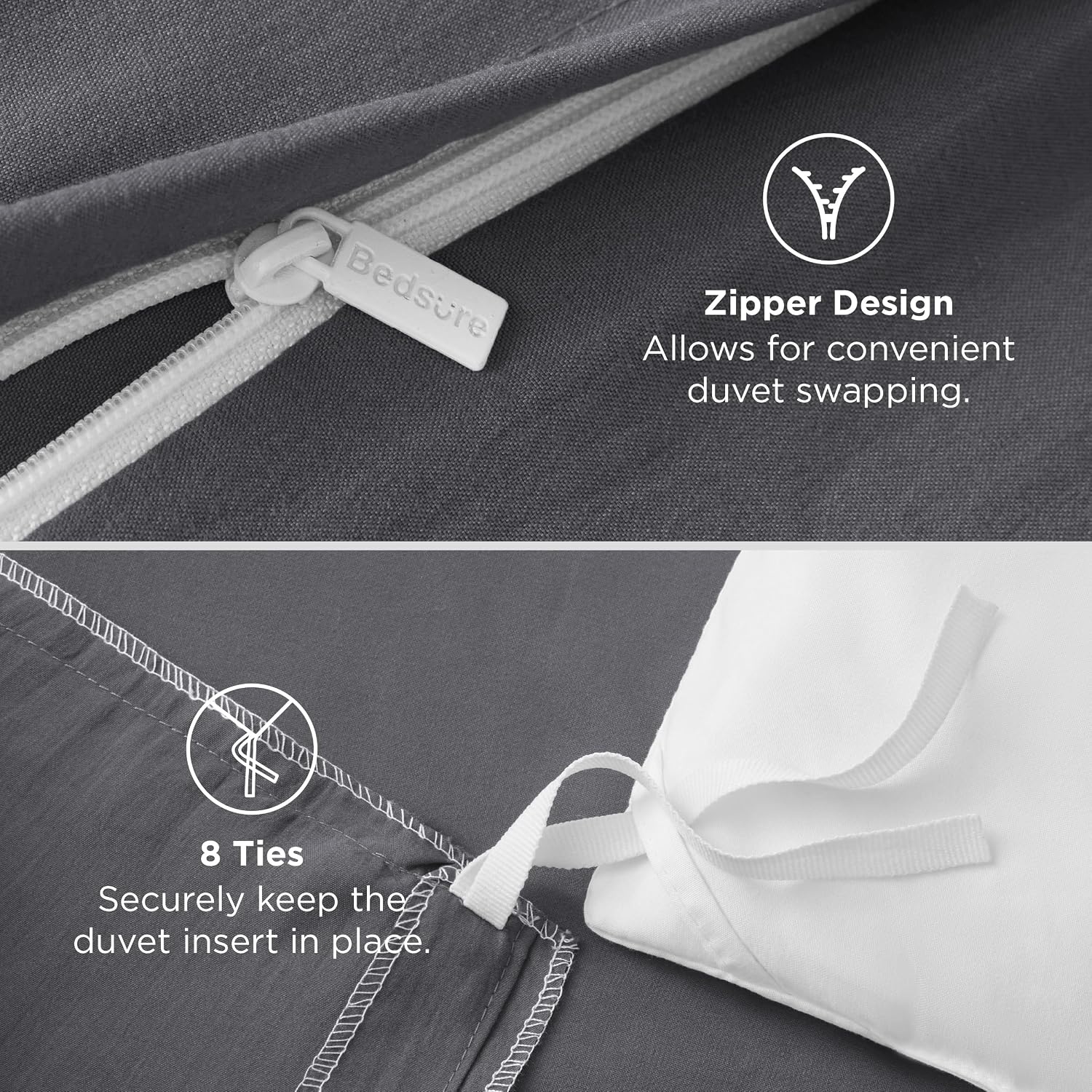 image:imageBedsure Tan Gingham Ruffle Duvet Cover SetVintage Farmhouse Bedding Queen01 Dark Grey No Comforter