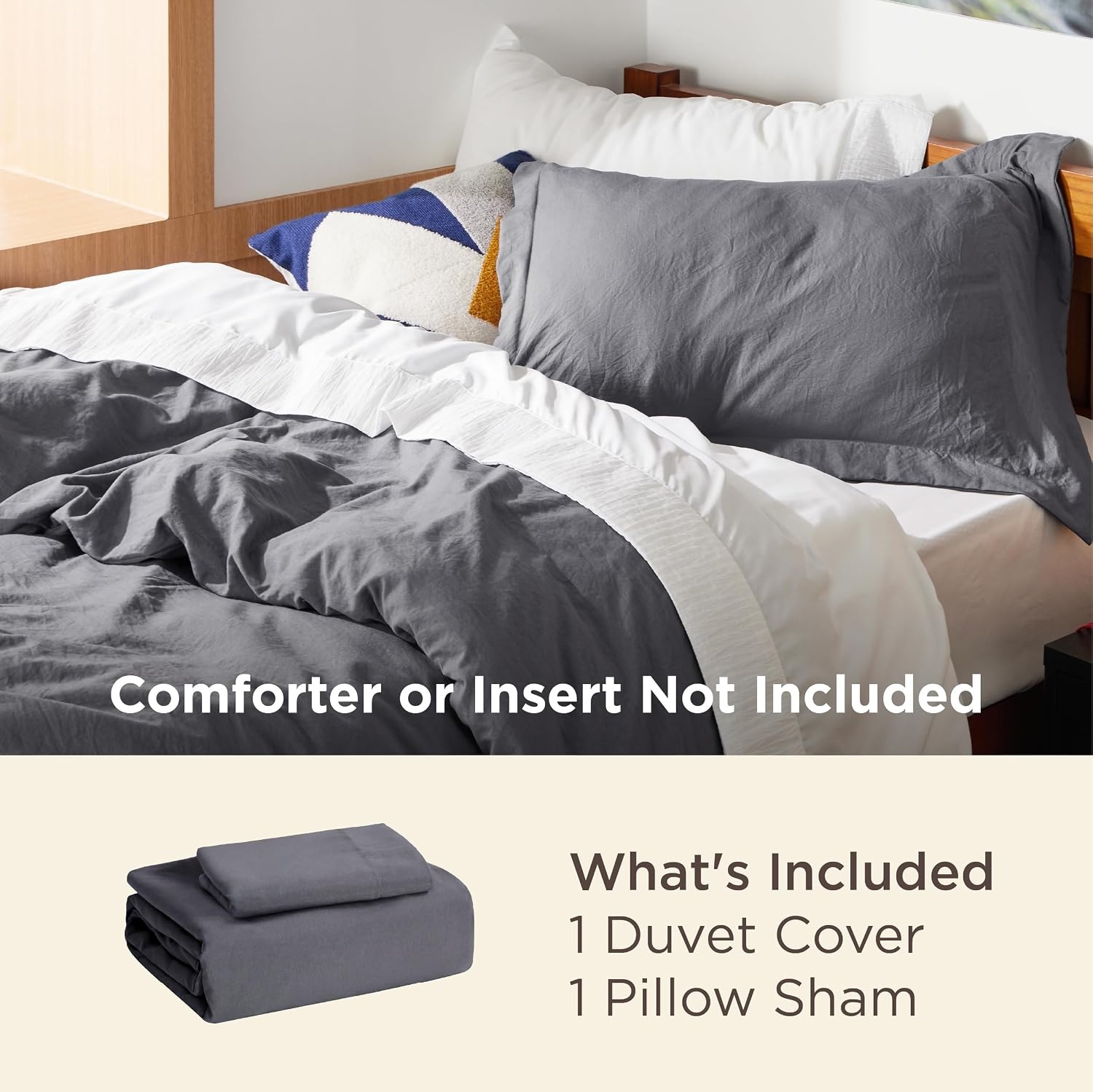 image:imageBedsure Tan Gingham Ruffle Duvet Cover SetVintage Farmhouse Bedding Queen01 Dark Grey No Comforter