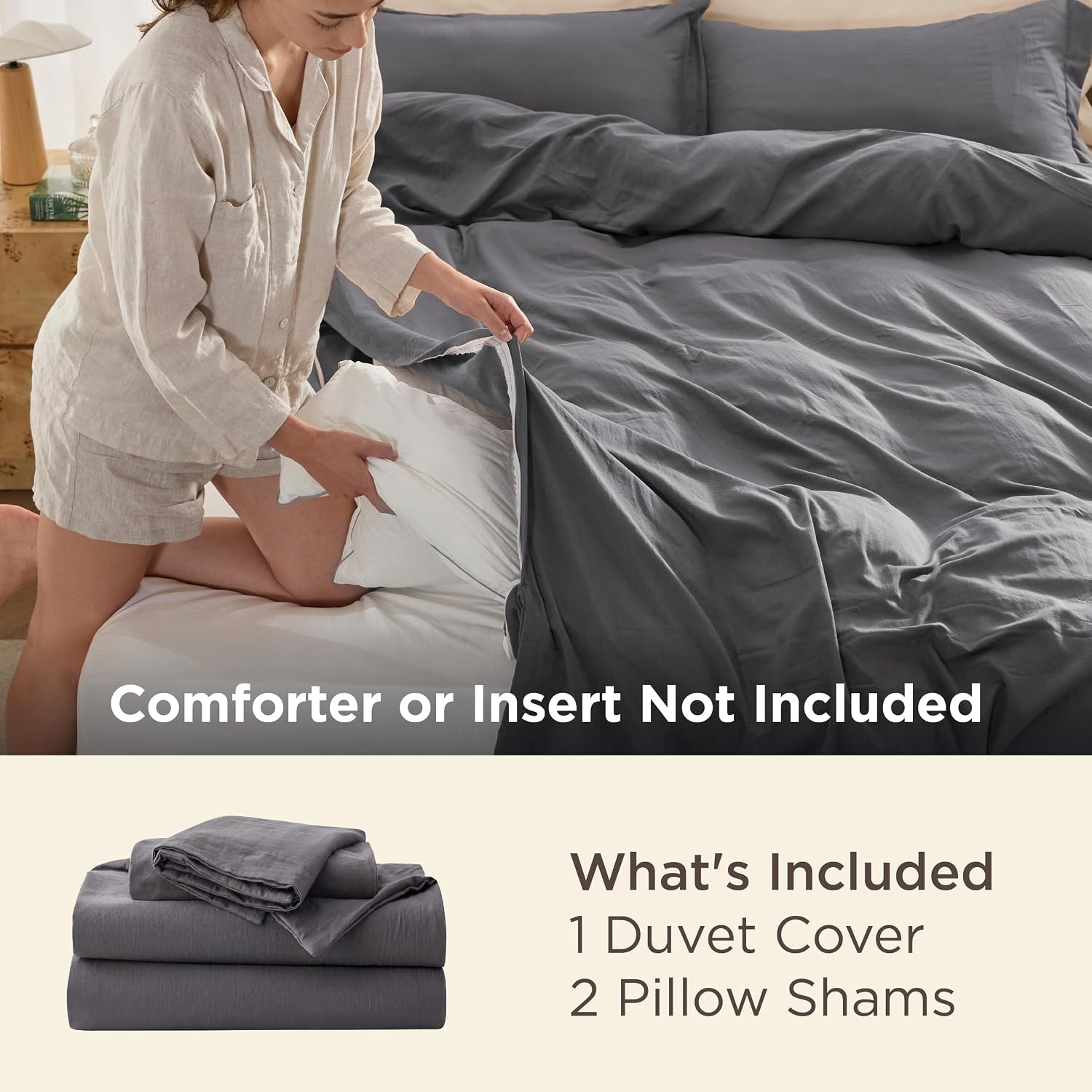 image:imageBedsure Tan Gingham Ruffle Duvet Cover SetVintage Farmhouse Bedding Queen01 Dark Grey No Comforter