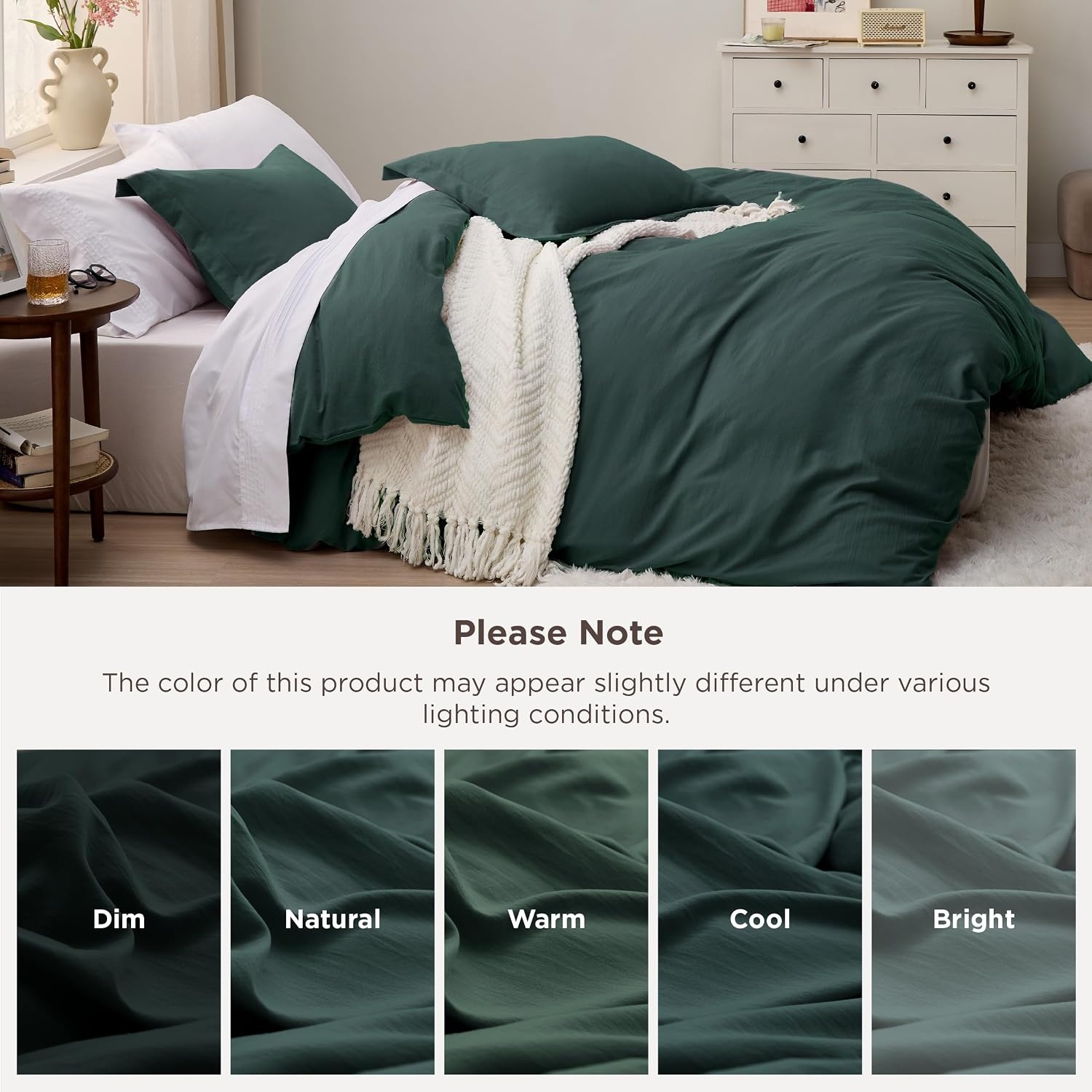 image:imageBedsure Tan Gingham Ruffle Duvet Cover SetVintage Farmhouse Bedding Queen01 Forest Green No Comforter