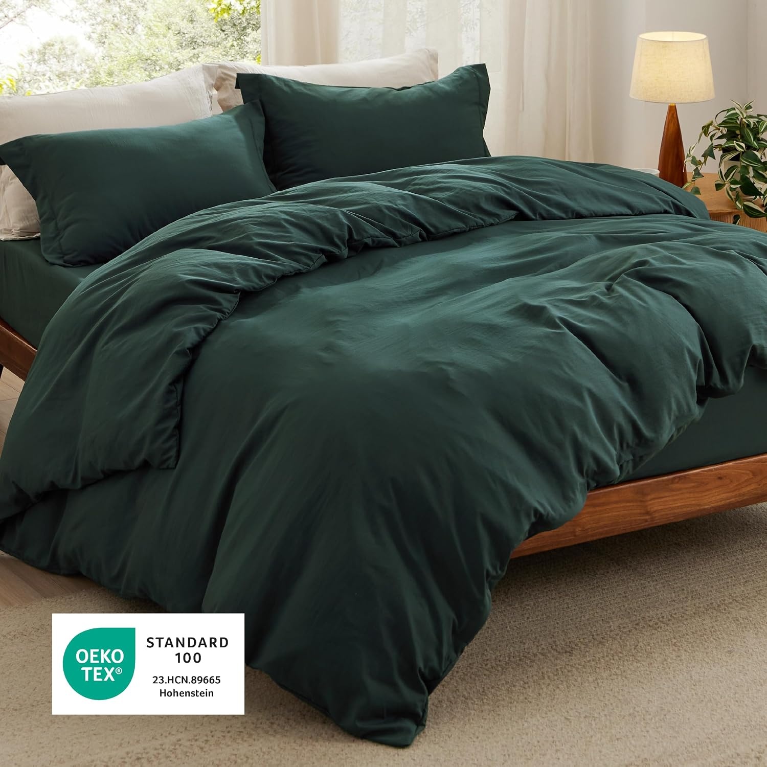 image:imageBedsure Tan Gingham Ruffle Duvet Cover SetVintage Farmhouse Bedding Queen01 Forest Green No Comforter
