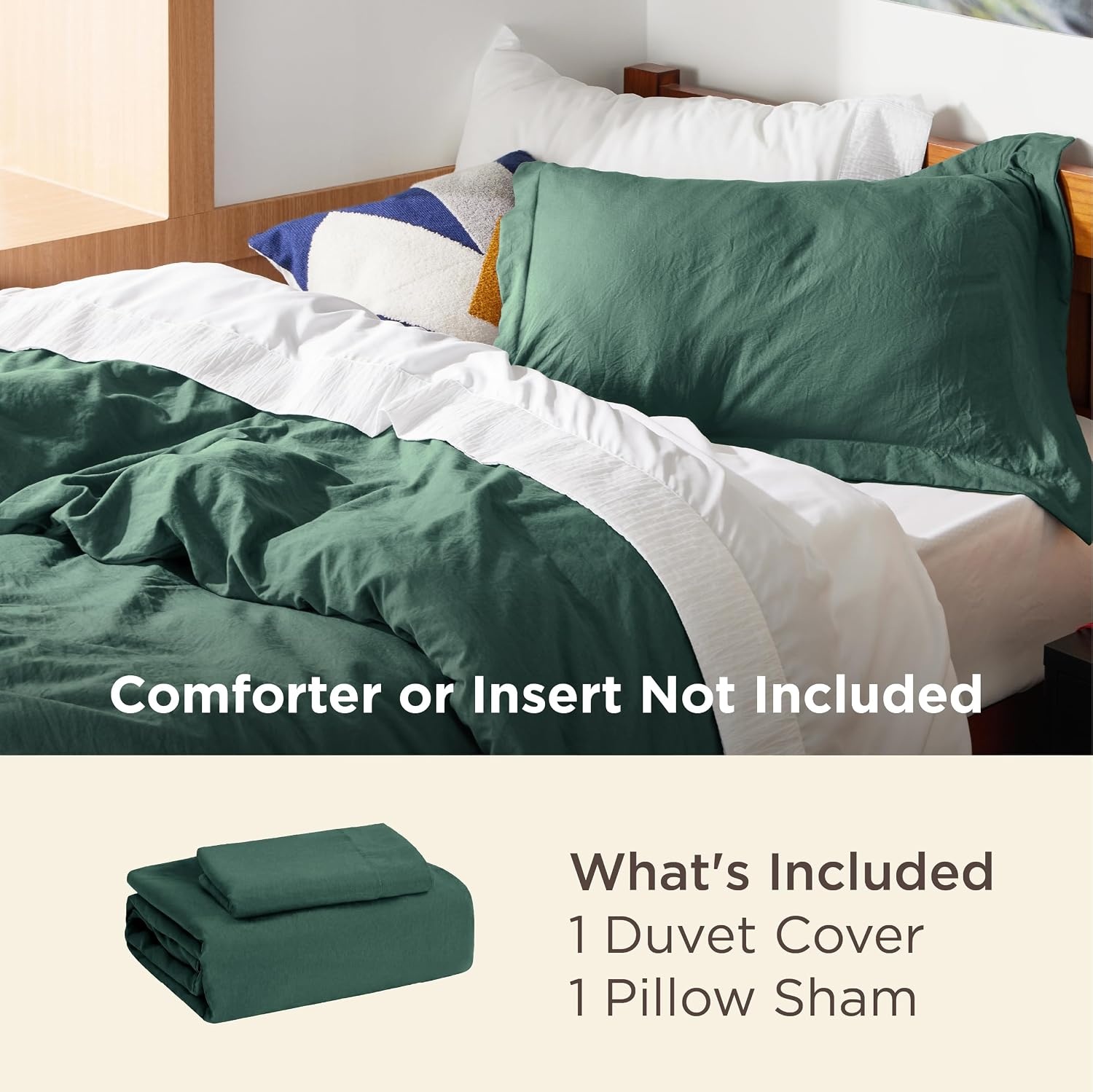 image:imageBedsure Tan Gingham Ruffle Duvet Cover SetVintage Farmhouse Bedding Queen01 Forest Green No Comforter