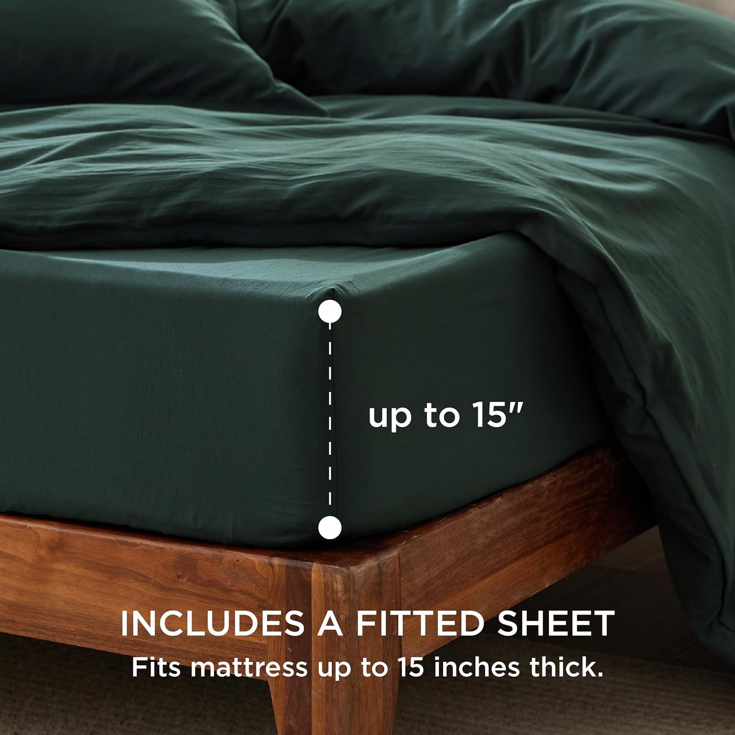 image:imageBedsure Tan Gingham Ruffle Duvet Cover SetVintage Farmhouse Bedding Queen01 Forest Green No Comforter