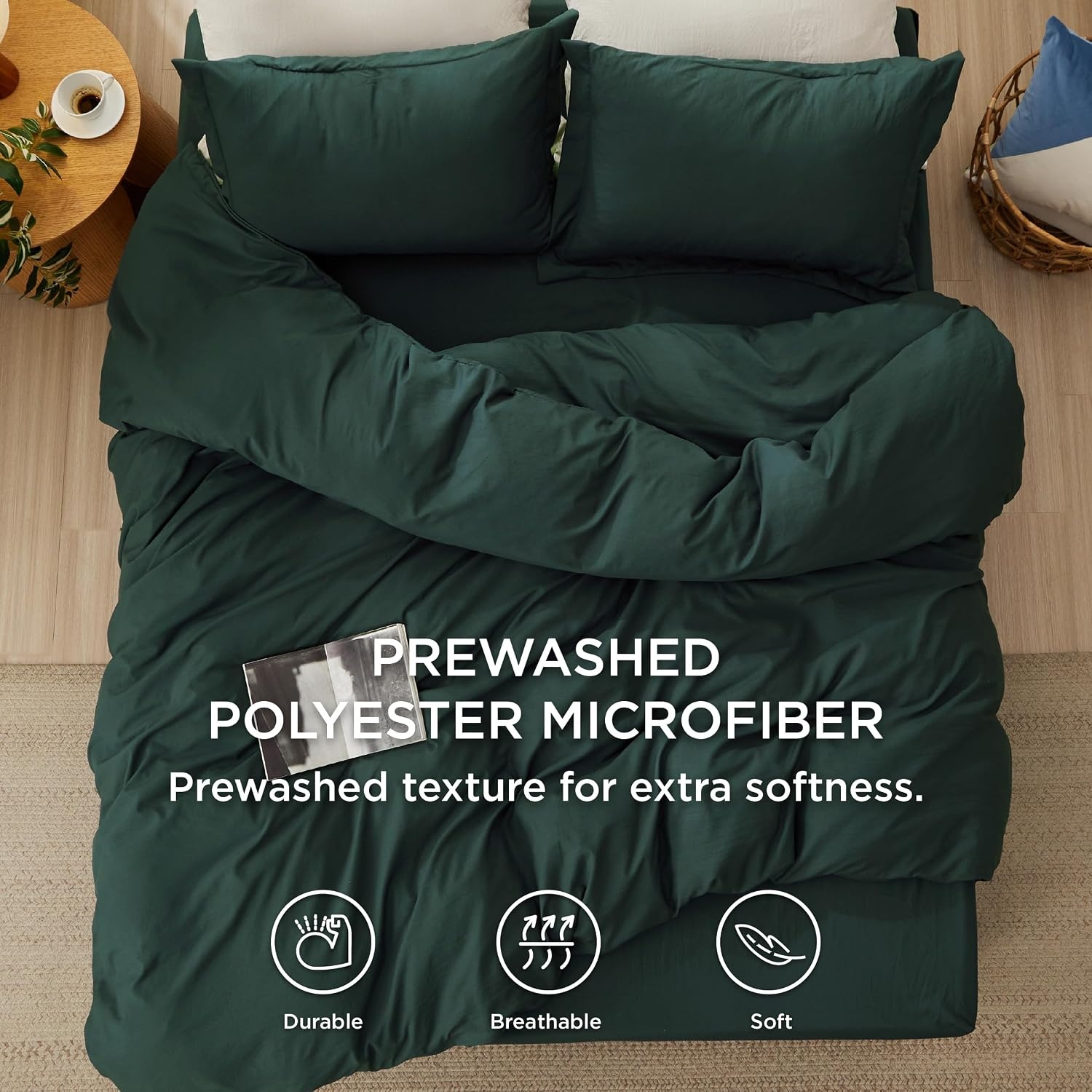 image:imageBedsure Tan Gingham Ruffle Duvet Cover SetVintage Farmhouse Bedding Queen01 Forest Green No Comforter