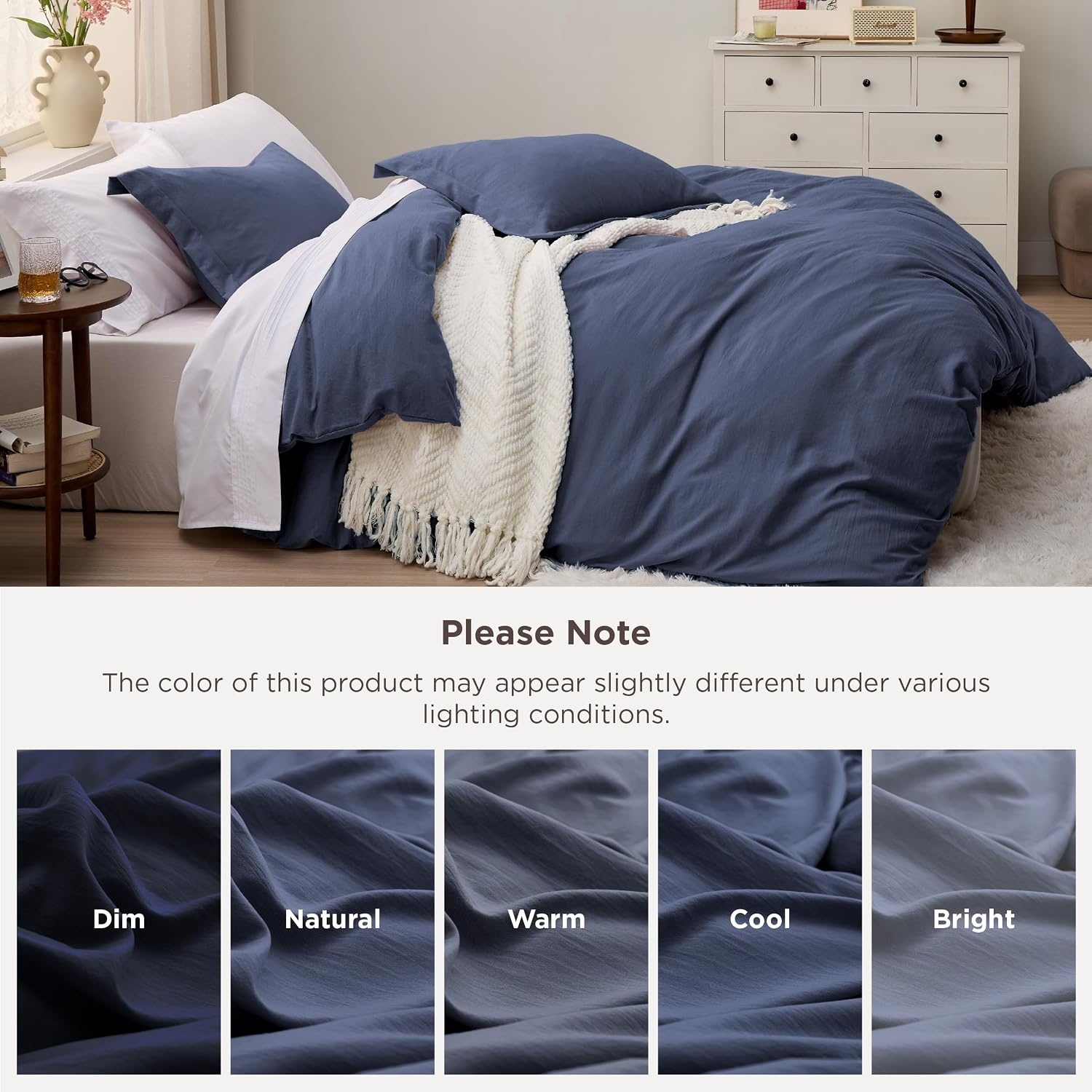 image:imageBedsure Tan Gingham Ruffle Duvet Cover SetVintage Farmhouse Bedding Queen01 Navy No Comforter