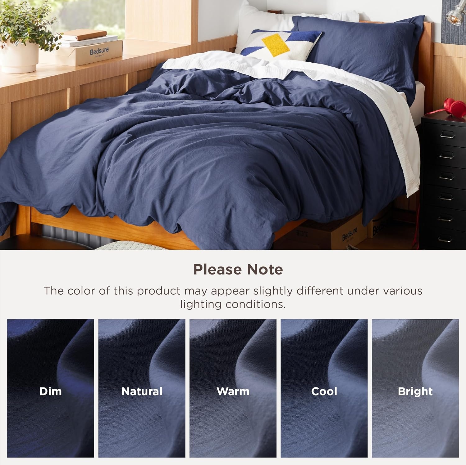 image:imageBedsure Tan Gingham Ruffle Duvet Cover SetVintage Farmhouse Bedding Queen01 Navy No Comforter
