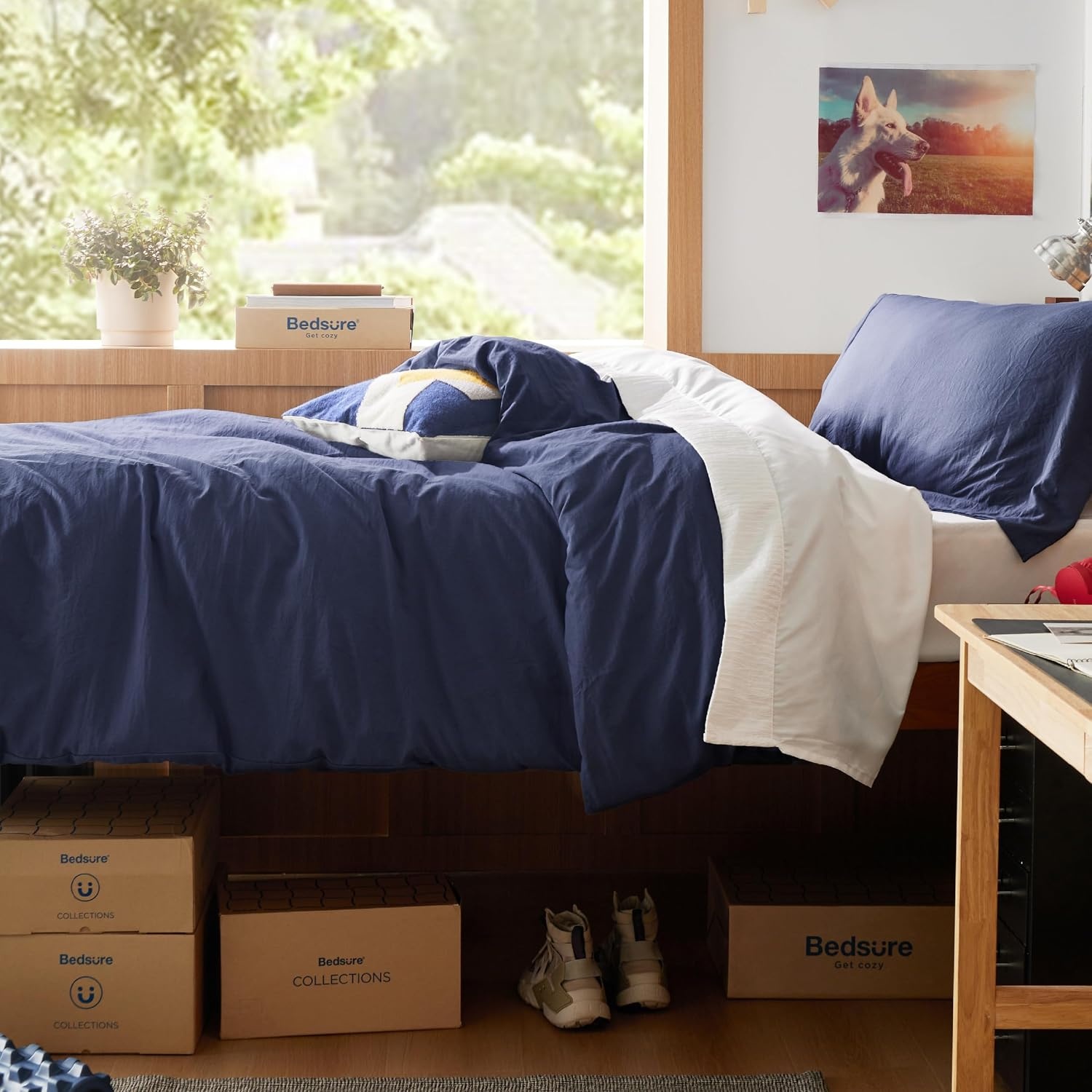 image:imageBedsure Tan Gingham Ruffle Duvet Cover SetVintage Farmhouse Bedding Queen01 Navy No Comforter