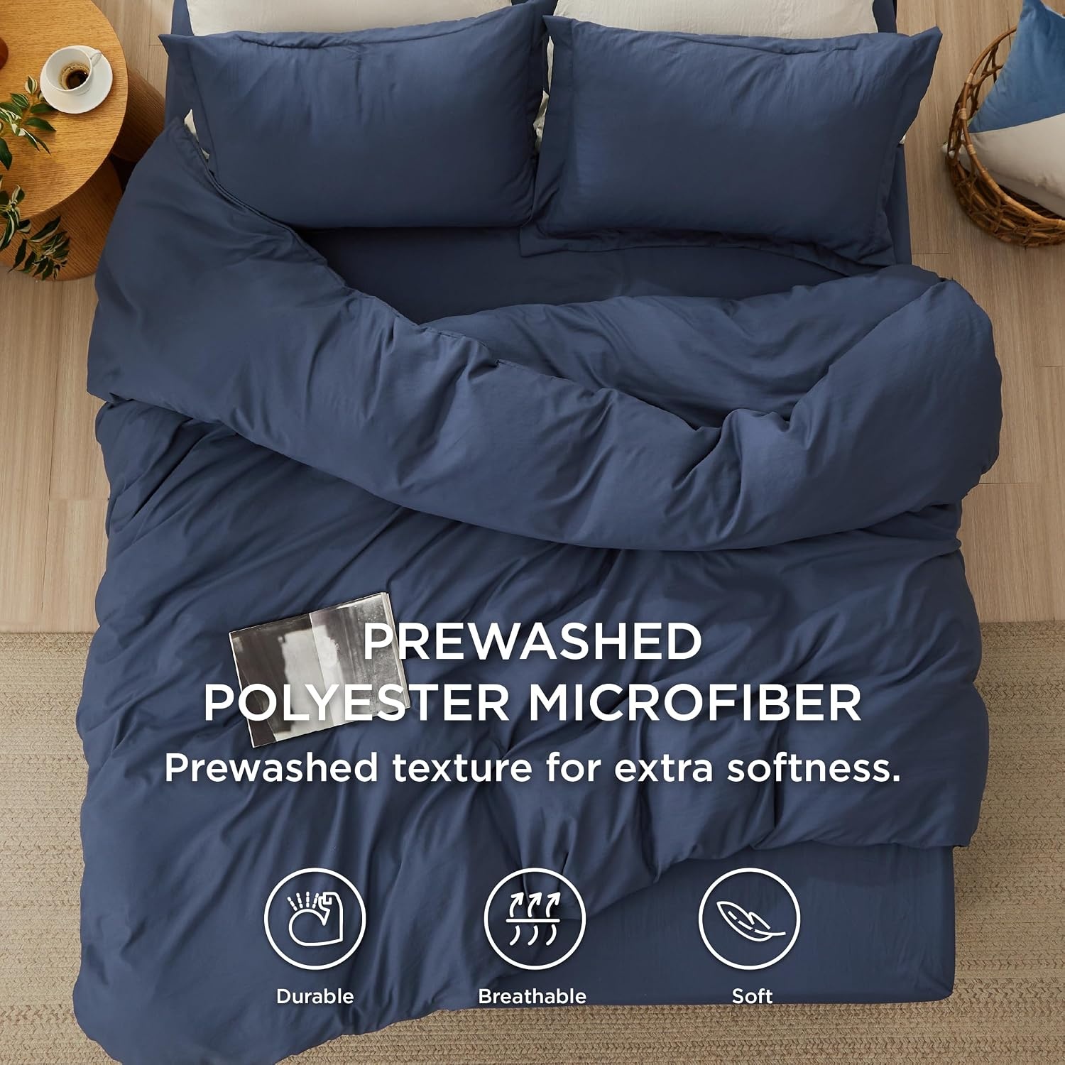 image:imageBedsure Tan Gingham Ruffle Duvet Cover SetVintage Farmhouse Bedding Queen01 Navy No Comforter