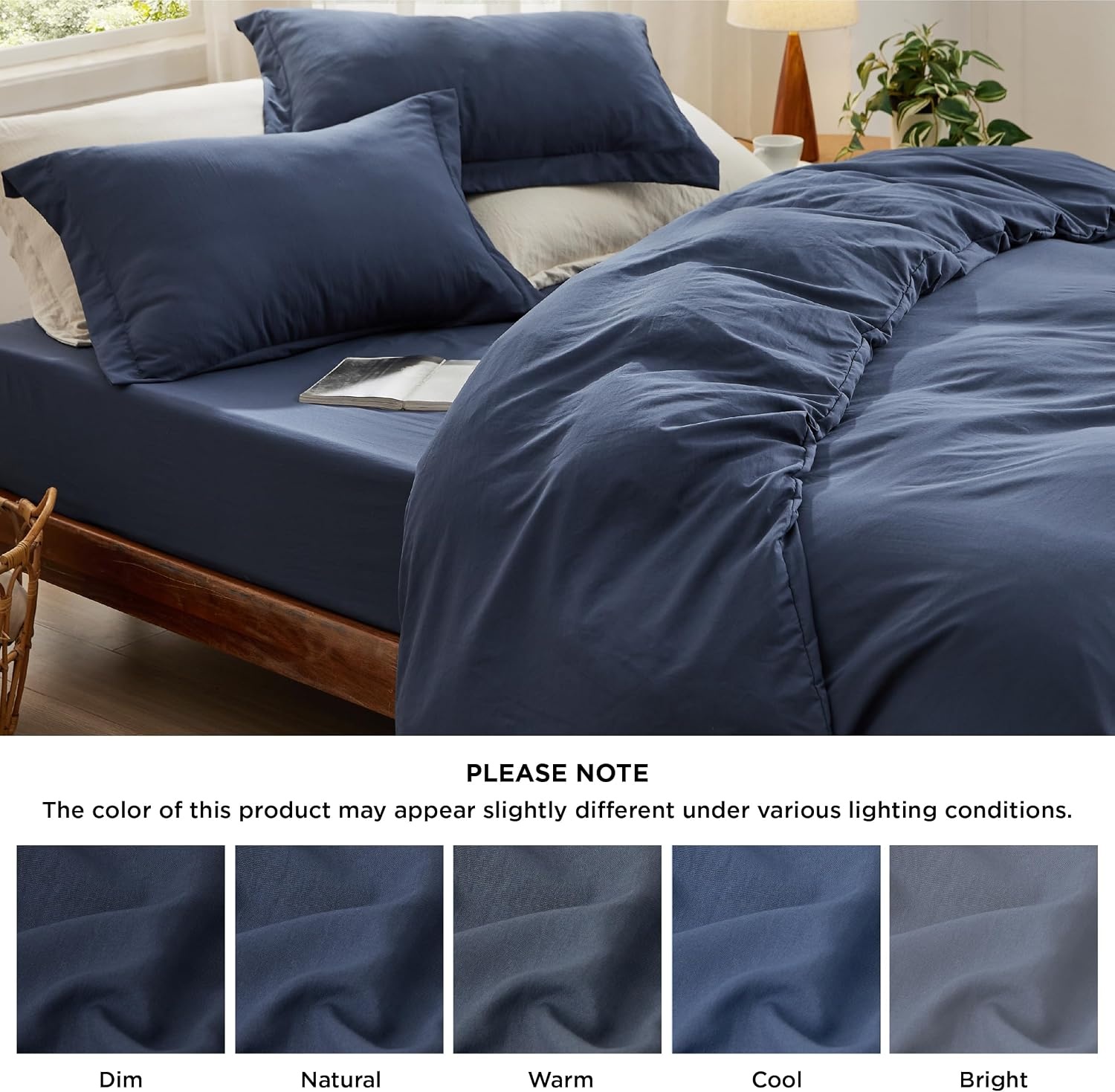 image:imageBedsure Tan Gingham Ruffle Duvet Cover SetVintage Farmhouse Bedding Queen01 Navy No Comforter