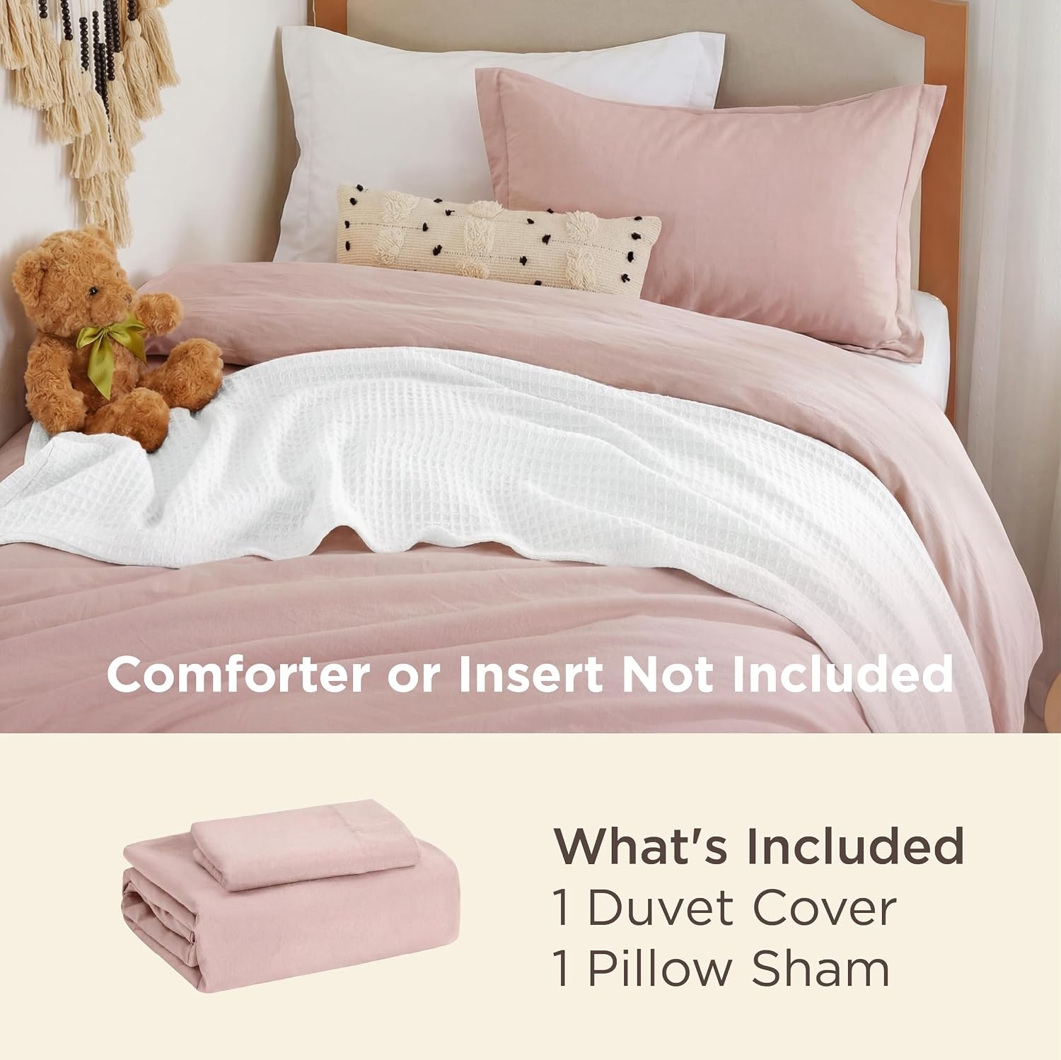 image:imageBedsure Tan Gingham Ruffle Duvet Cover SetVintage Farmhouse Bedding Queen01 Rose Pink No Comforter