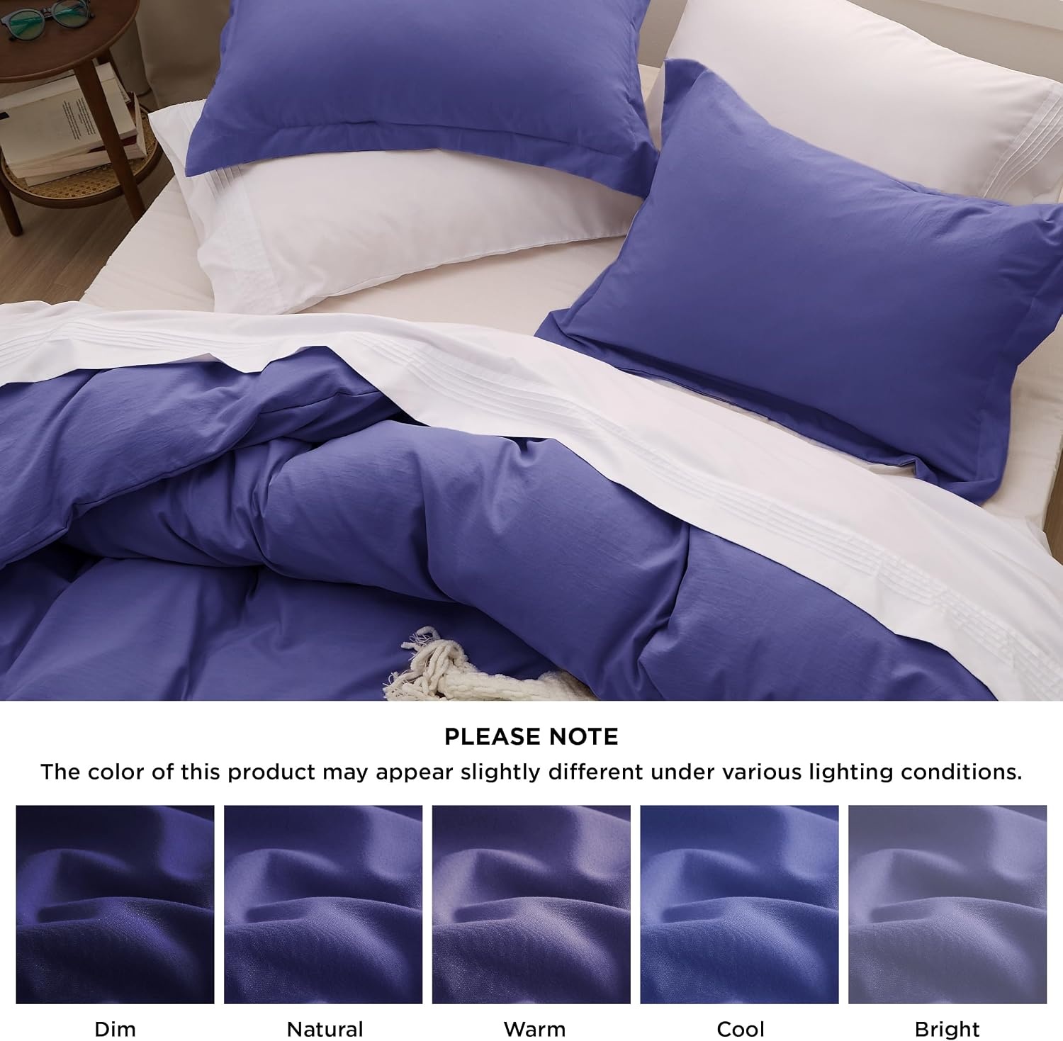 image:imageBedsure Tan Gingham Ruffle Duvet Cover SetVintage Farmhouse Bedding Queen01 Skipper Blue No Comforter