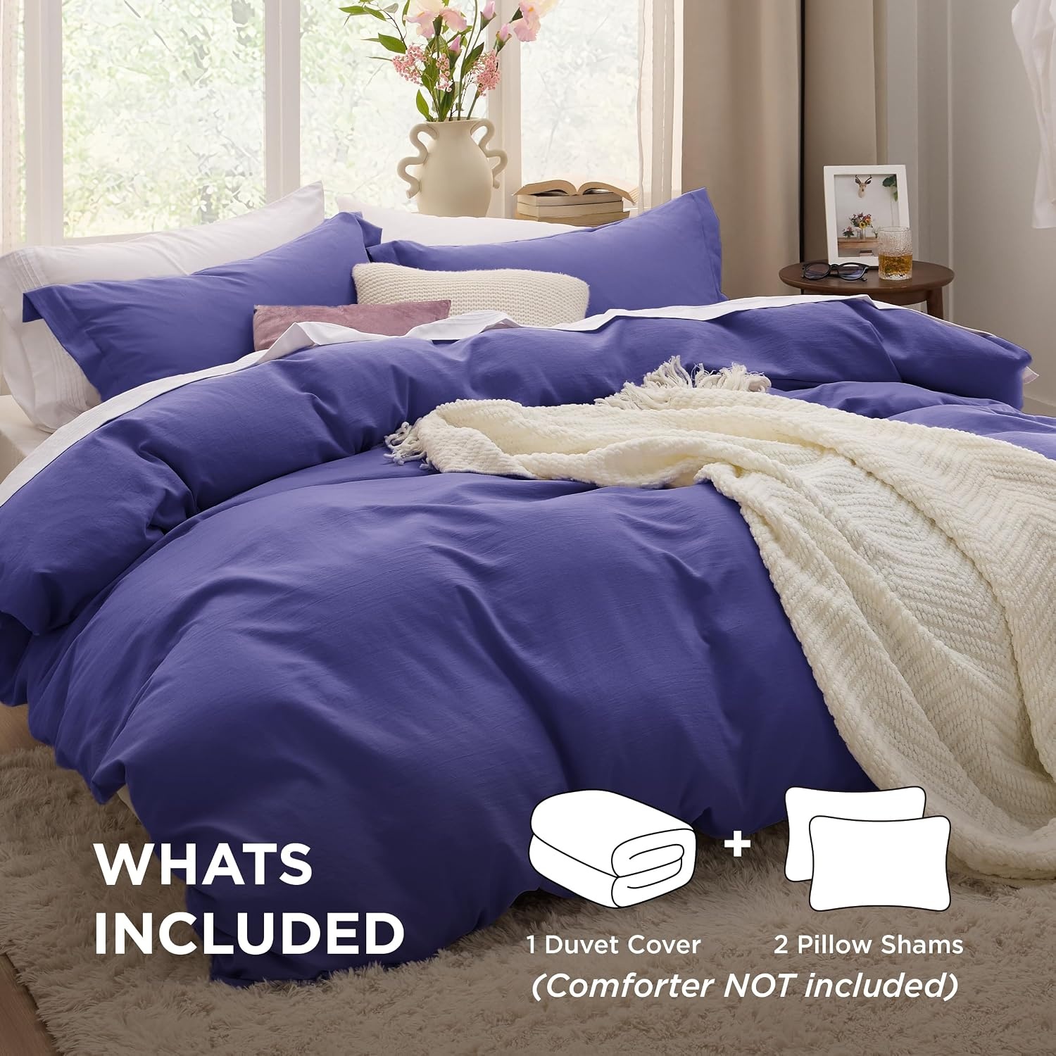 image:imageBedsure Tan Gingham Ruffle Duvet Cover SetVintage Farmhouse Bedding Queen01 Skipper Blue No Comforter