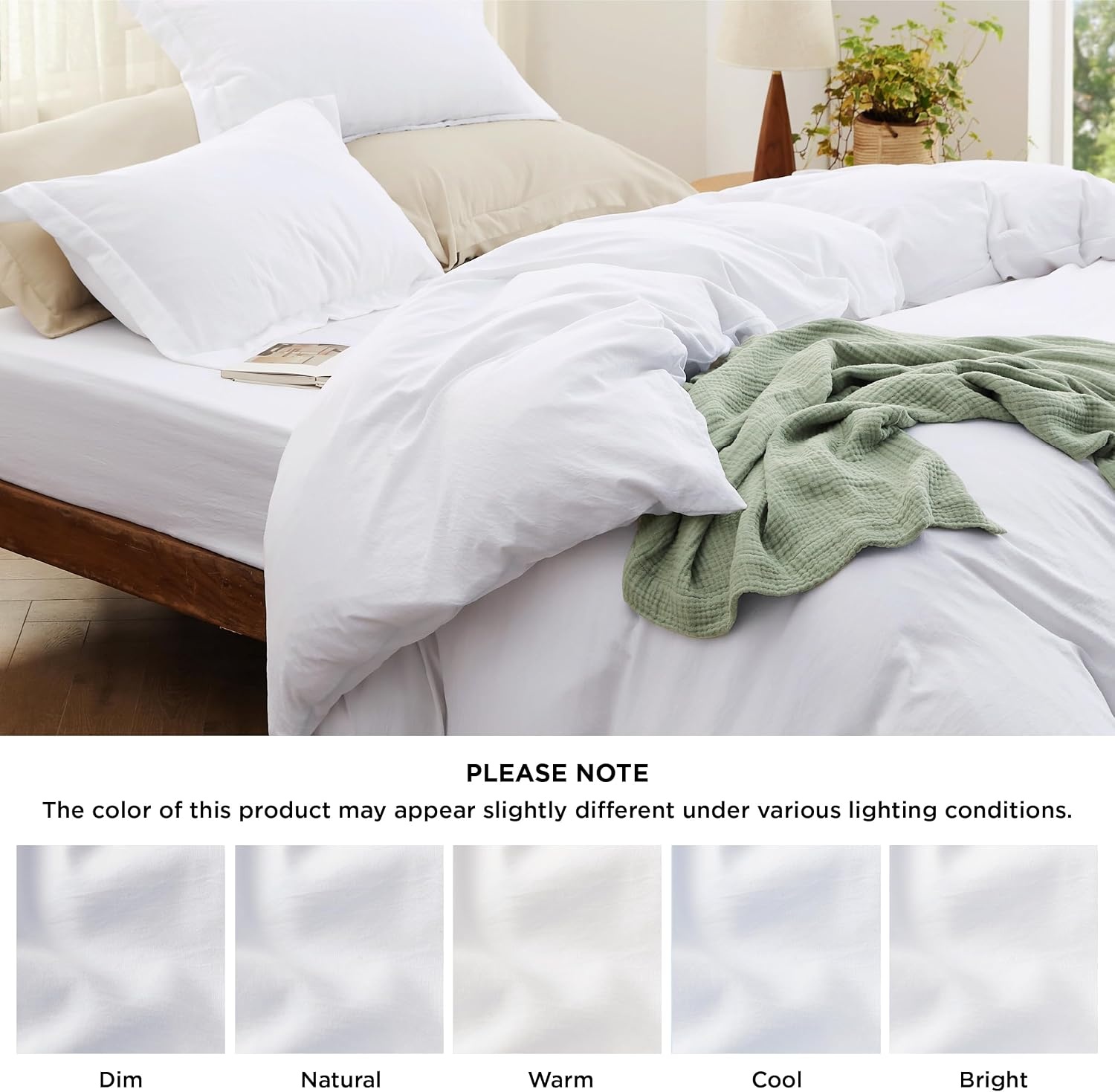 image:imageBedsure Tan Gingham Ruffle Duvet Cover SetVintage Farmhouse Bedding Queen02 Bright White No Comforter