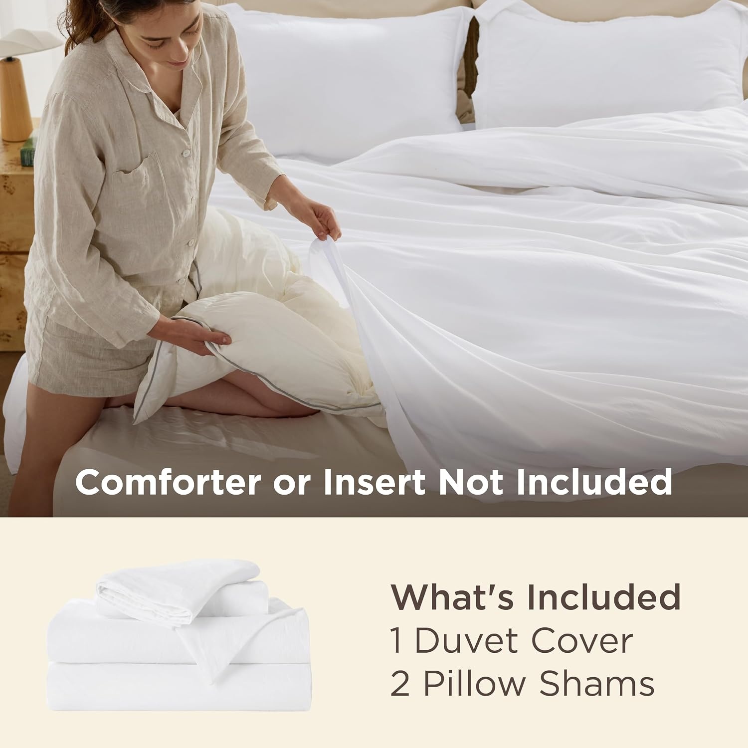 image:imageBedsure Tan Gingham Ruffle Duvet Cover SetVintage Farmhouse Bedding Queen02 Bright White No Comforter