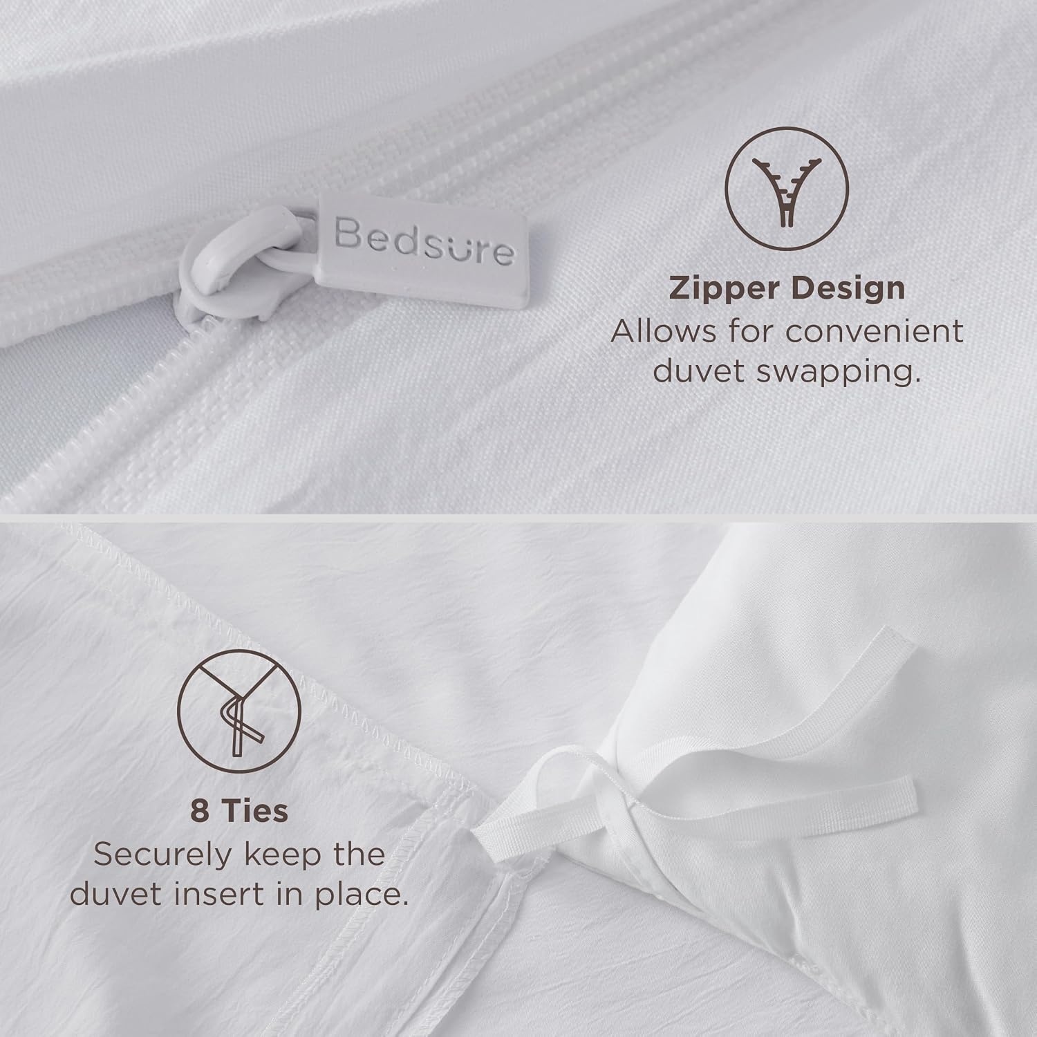 image:imageBedsure Tan Gingham Ruffle Duvet Cover SetVintage Farmhouse Bedding Queen02 Bright White No Comforter