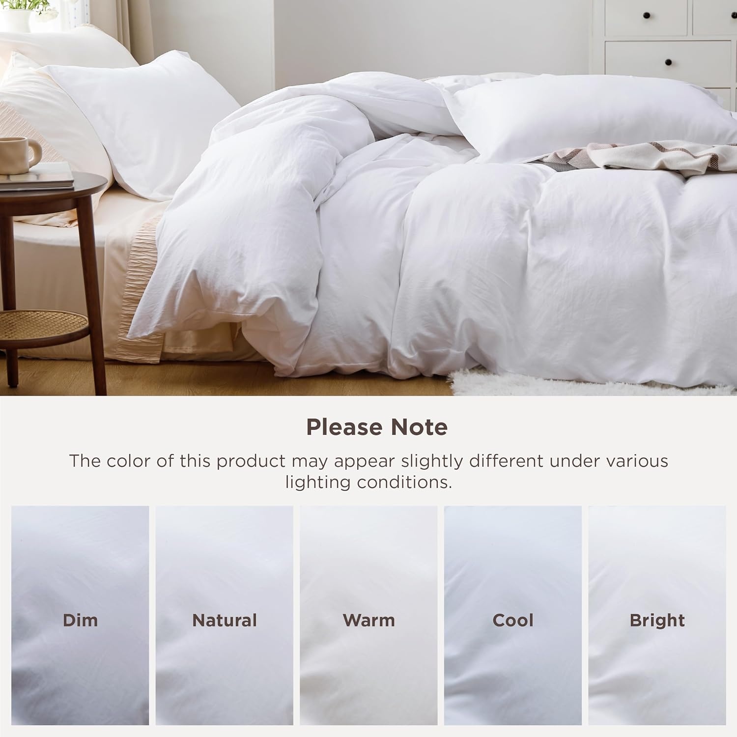 image:imageBedsure Tan Gingham Ruffle Duvet Cover SetVintage Farmhouse Bedding Queen02 Bright White No Comforter