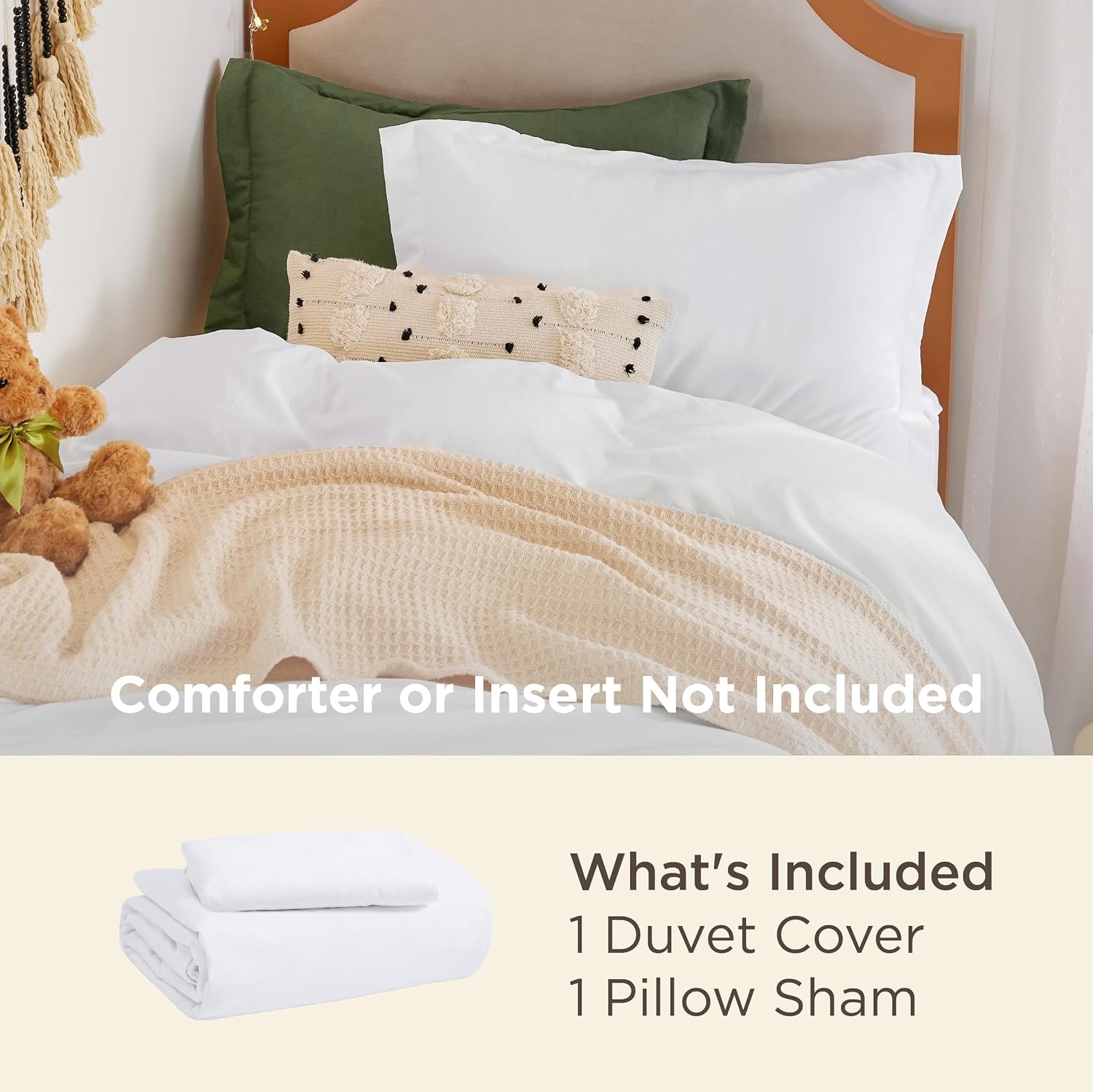 image:imageBedsure Tan Gingham Ruffle Duvet Cover SetVintage Farmhouse Bedding Queen02 Bright White No Comforter